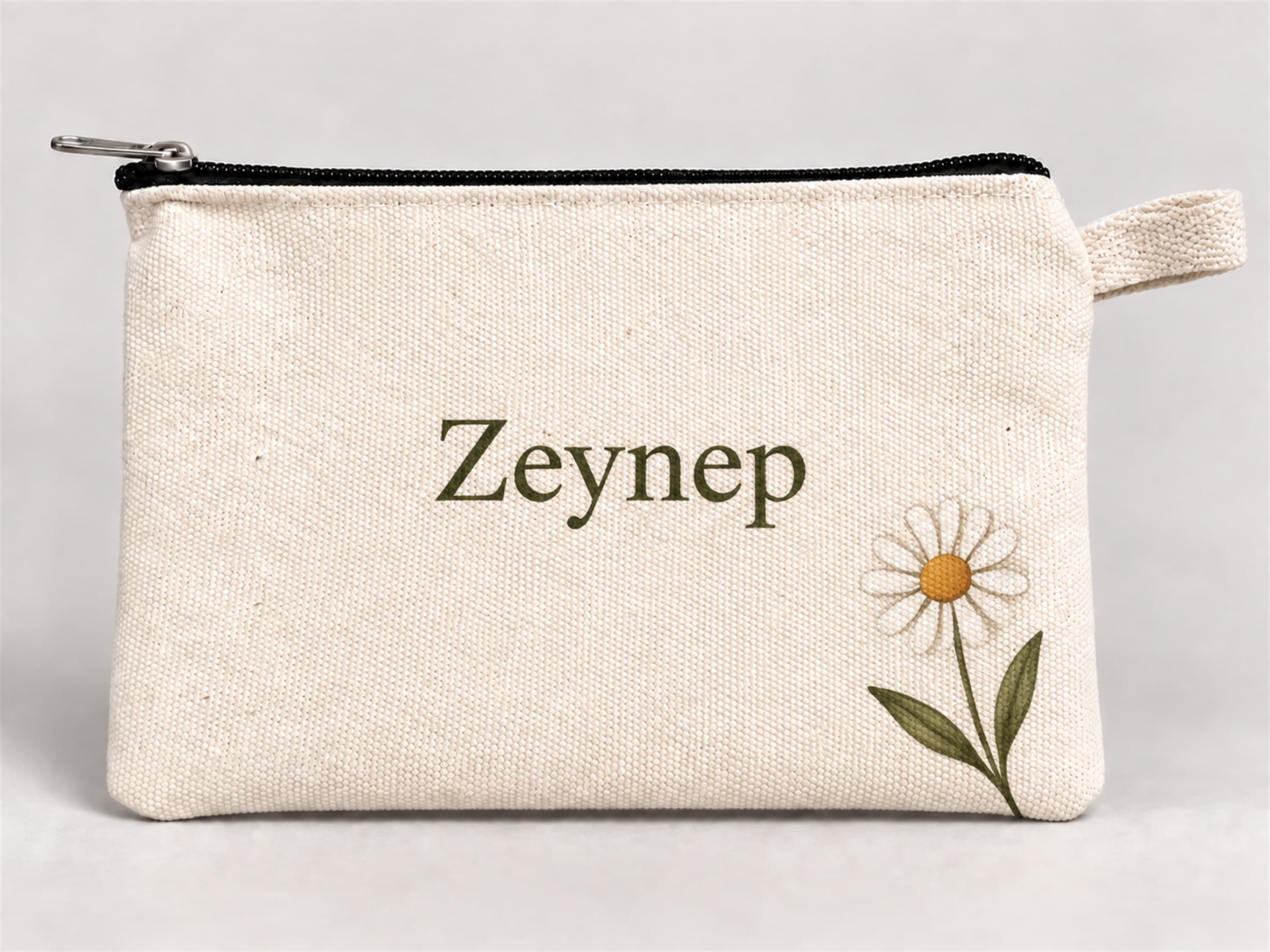 Kişiye Özel Papatya Köşe Baskılı Fermuarlı Kalemlik 20x10 cm Kalem Kutusu Model 01284