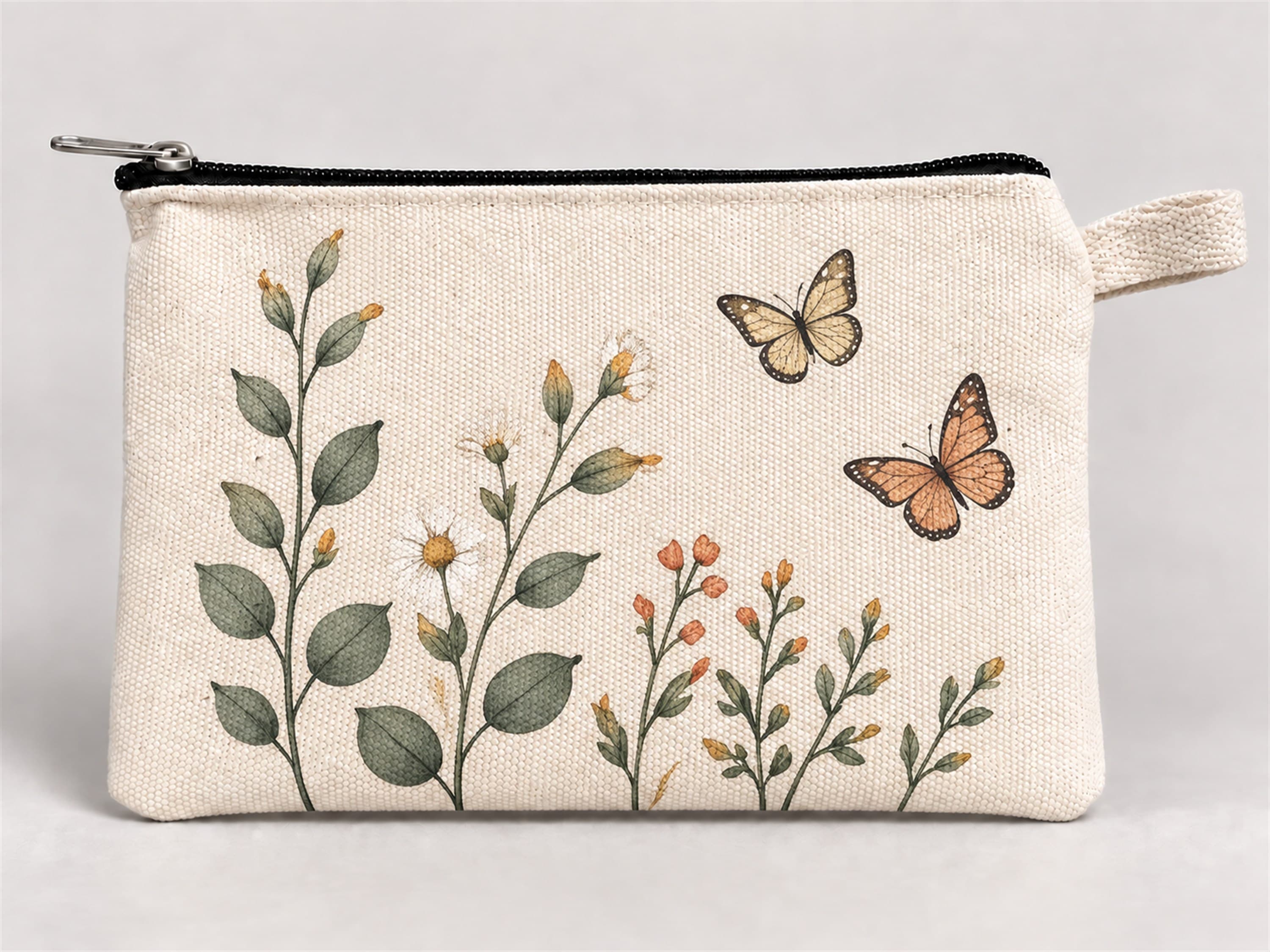 Kelebekli Çiçek Dalları Baskılı Fermuarlı Kalemlik 20x10 cm Kalem Kutusu