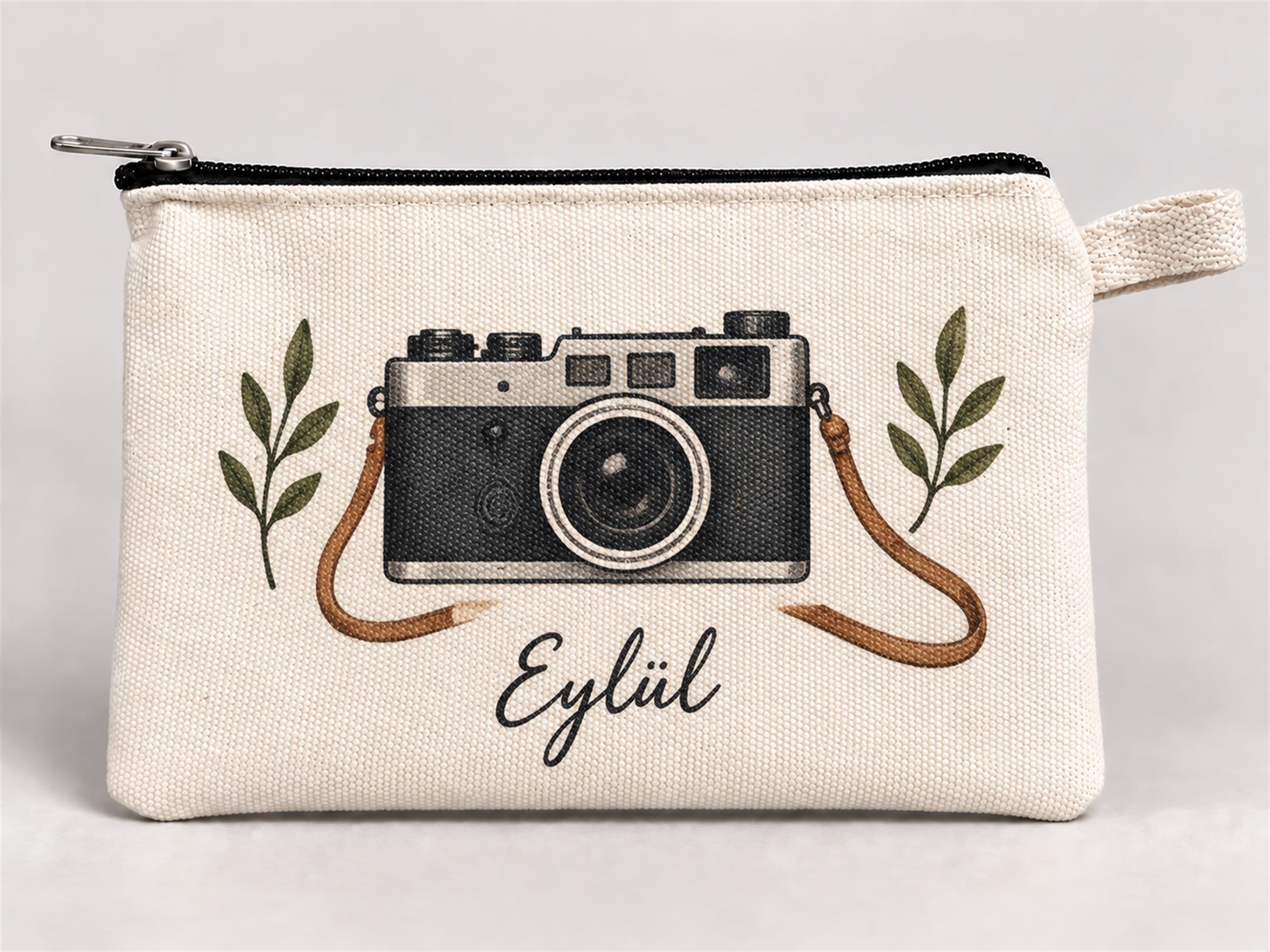 Kişiye Özel Vintage Fotoğraf Makinesi Baskılı Fermuarlı Kalemlik 20x10 cm Kalem Kutusu