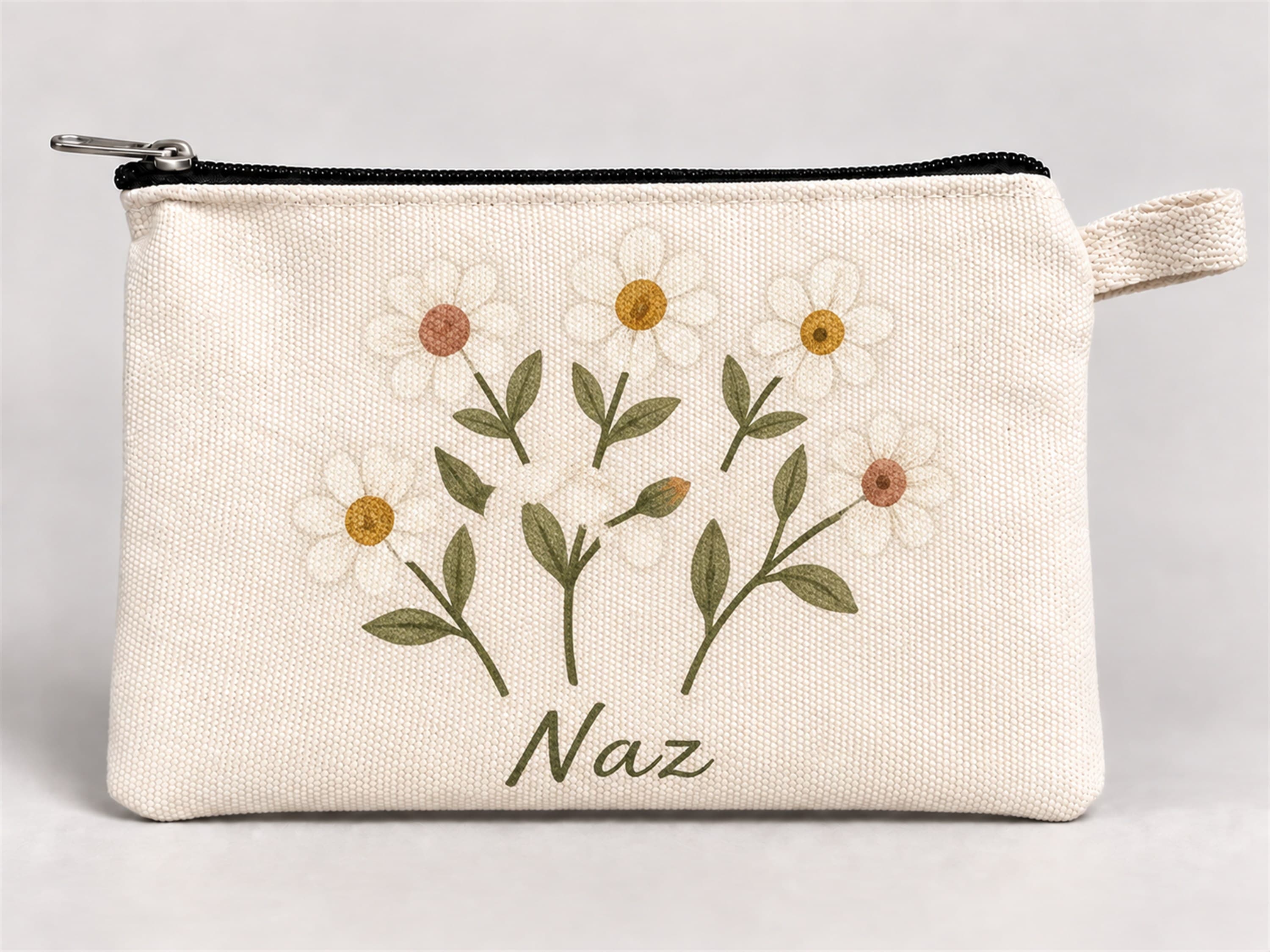 Kişiye Özel Papatya Buketi Baskılı Fermuarlı Kalemlik 20x10 cm Kalem Kutusu