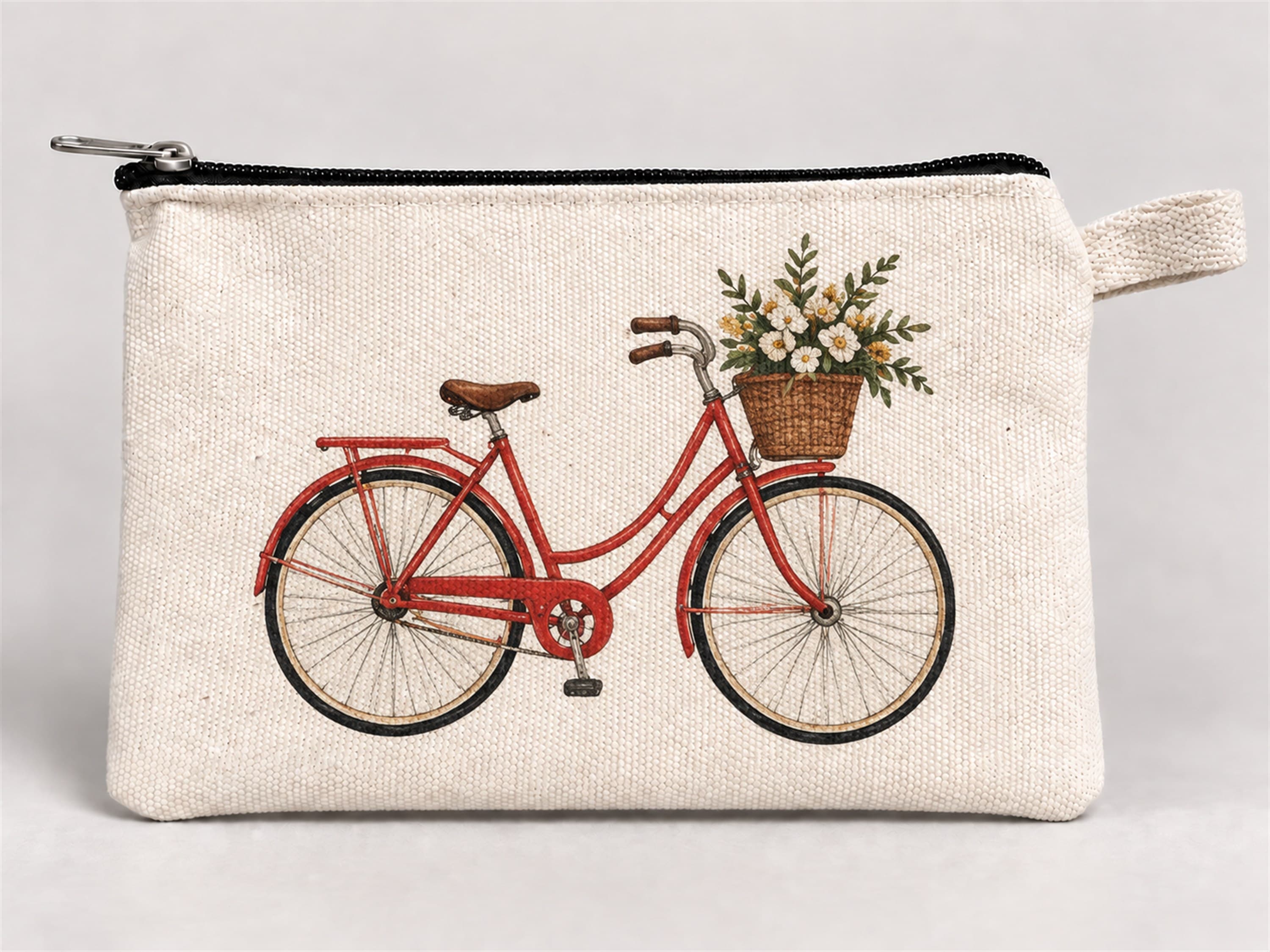 Çiçek Sepetli Bisiklet Baskılı Fermuarlı Kalemlik 20x10 cm Kalem Kutusu