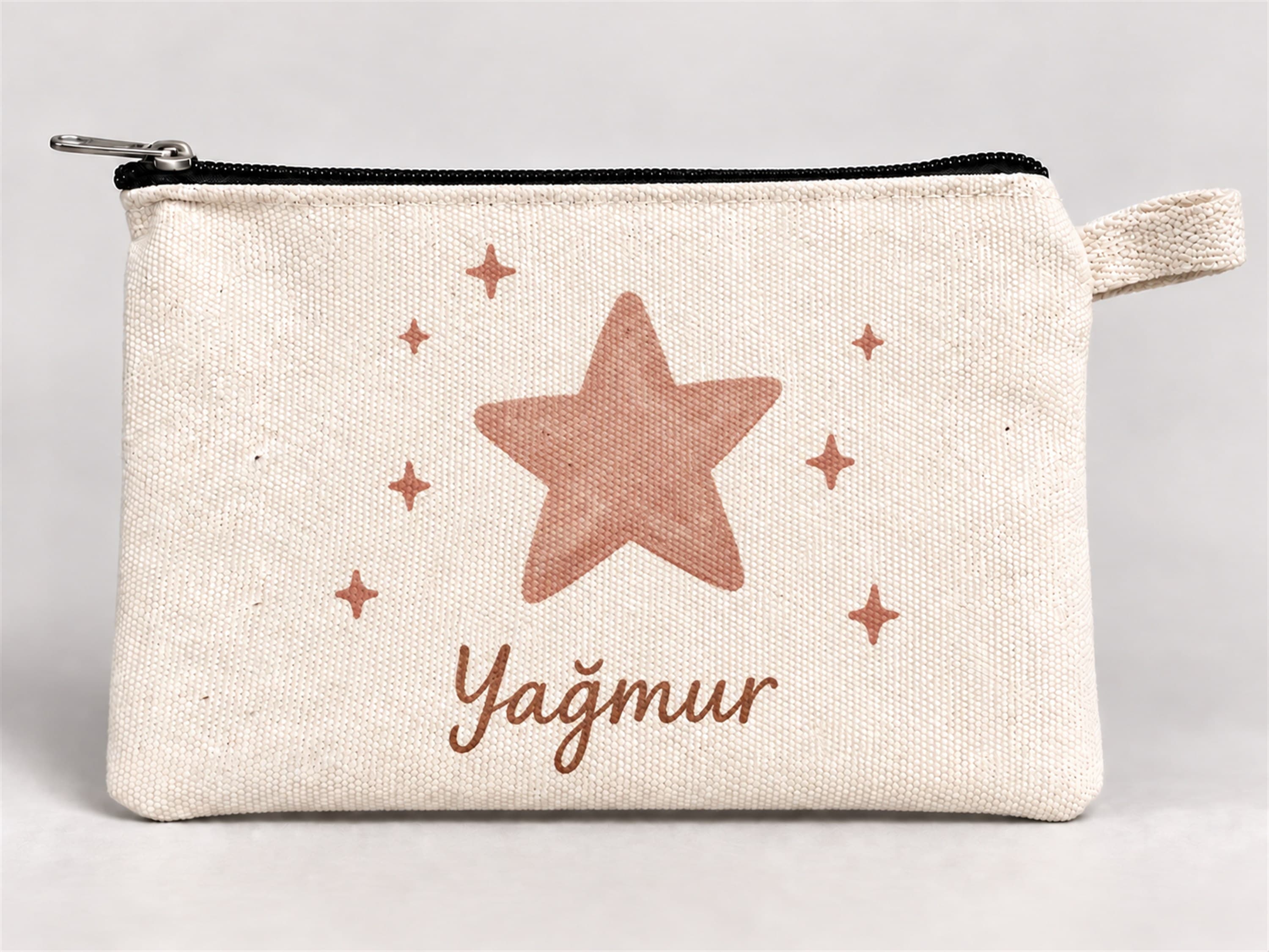 Kişiye Özel Parıltılı Yıldız Baskılı Fermuarlı Kalemlik 20x10 cm Kalem Kutusu