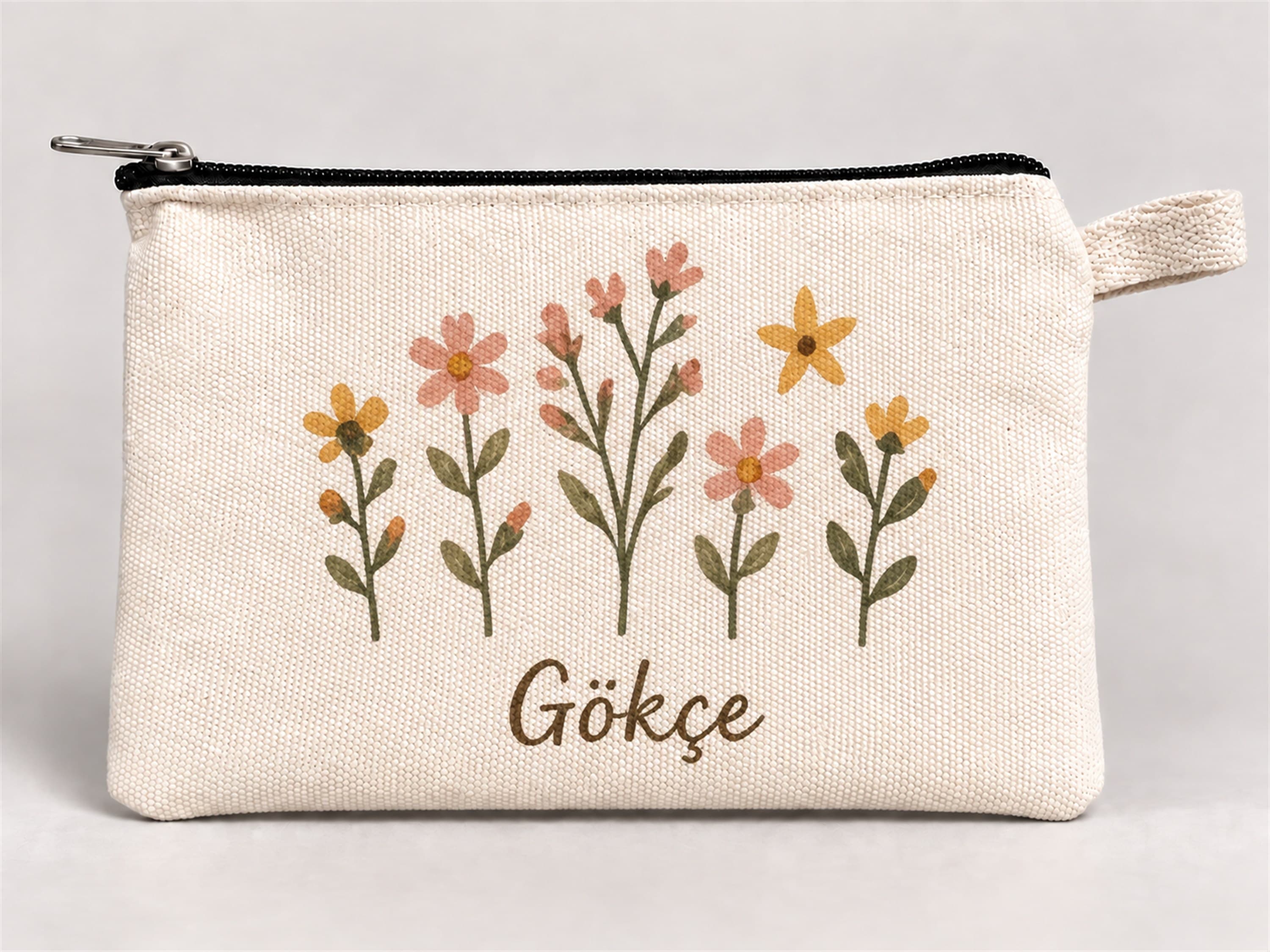 Kişiye Özel Kır Çiçekleri Baskılı Fermuarlı Kalemlik 20x10 cm Kalem Kutusu