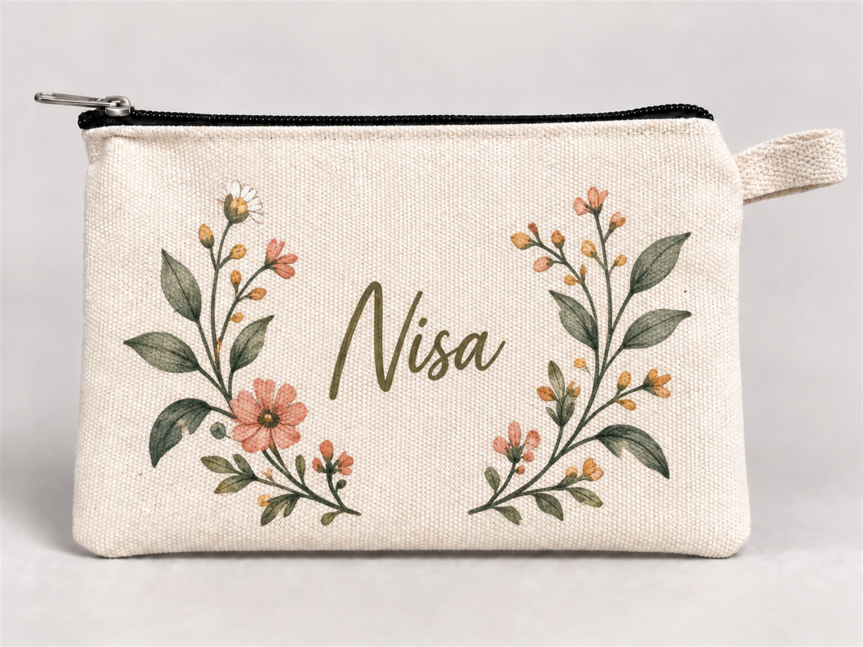 Kişiye Özel Çiçek Çelengi Baskılı Fermuarlı Kalemlik 20x10 cm Kalem Kutusu Model 01294