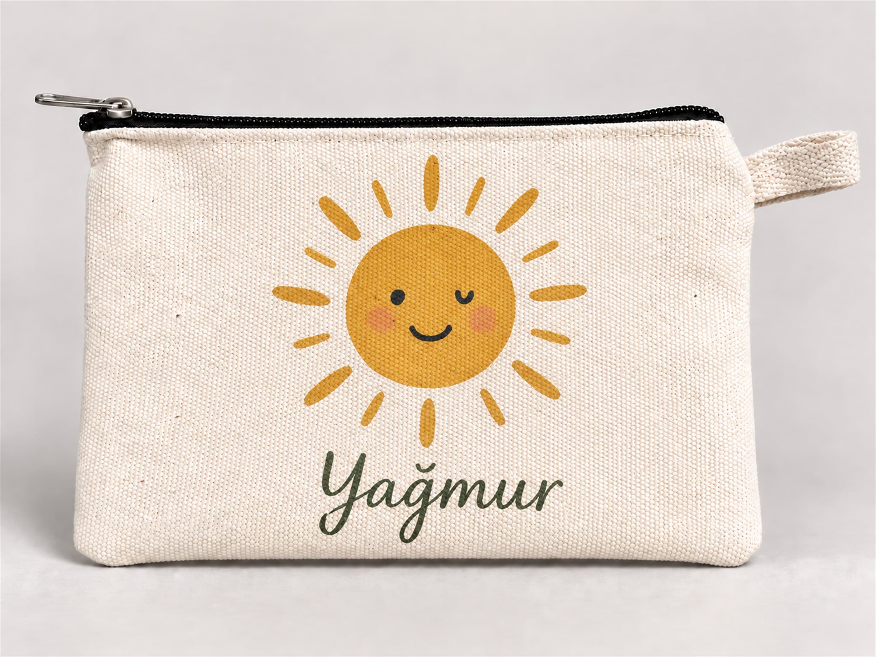 Kişiye Özel Gülümseyen Güneş Baskılı Fermuarlı Kalemlik 20x10 cm Kalem Kutusu