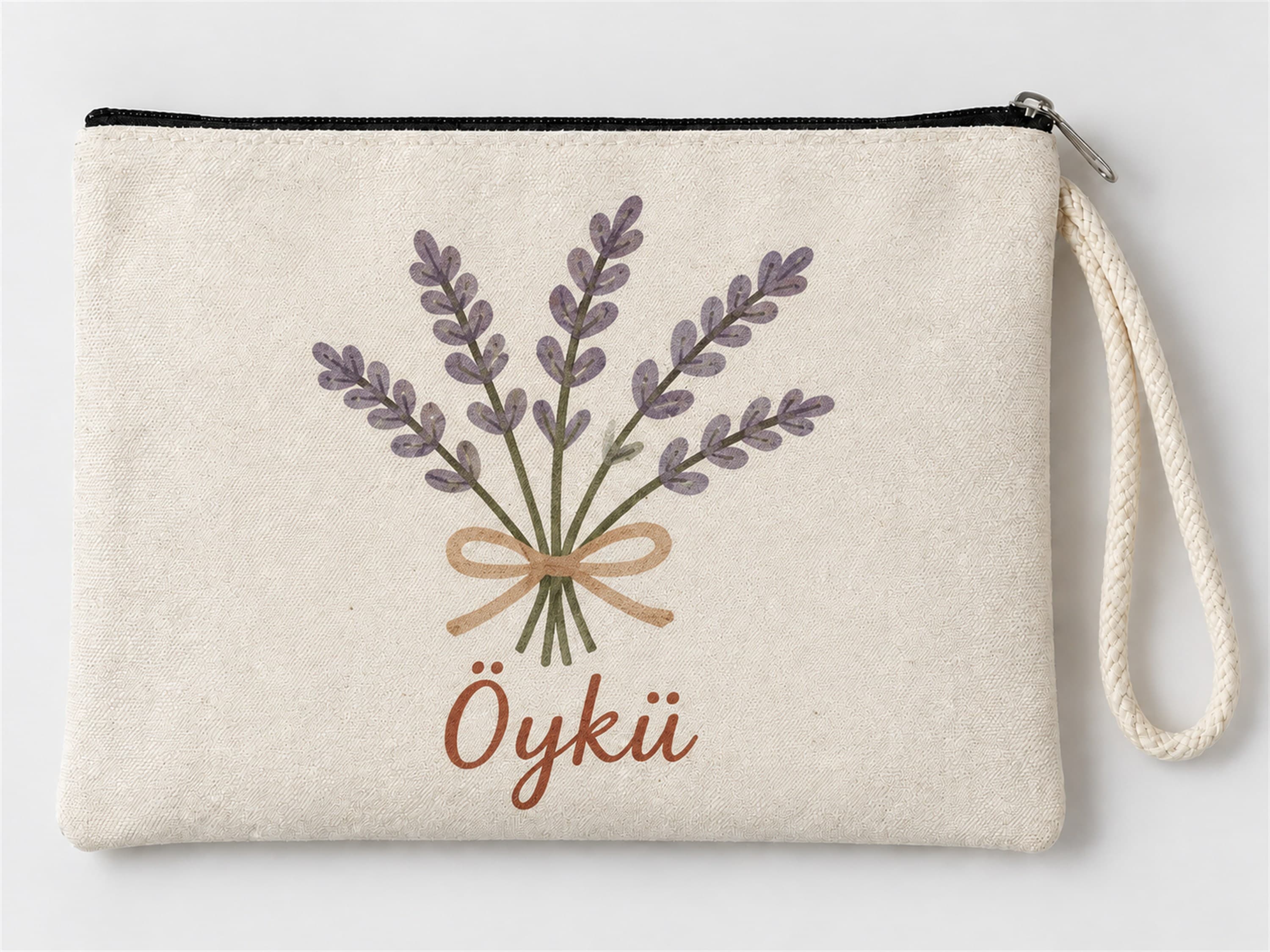 Kişiye Özel Lavanta Buketi Baskılı Fermuarlı Makyaj Çantası Bozuk Para Cüzdanı Clutch