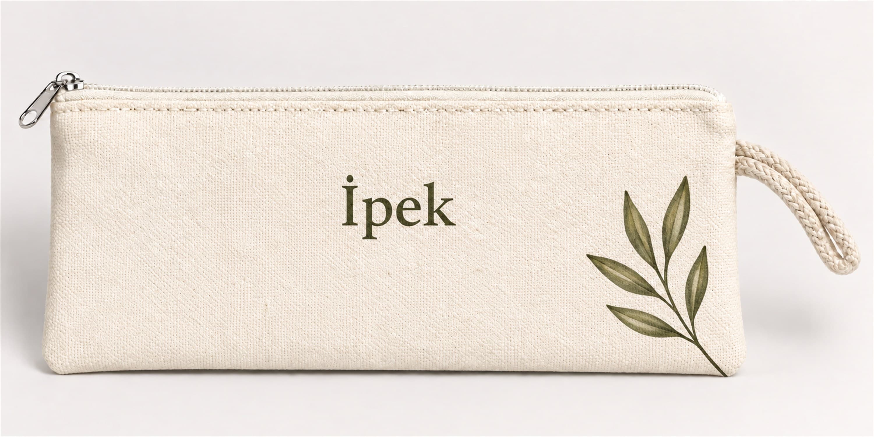 Kişiye Özel Yeşil Yaprak Köşe Baskılı Fermuarlı Clutch El Çantası Makyaj Çantası