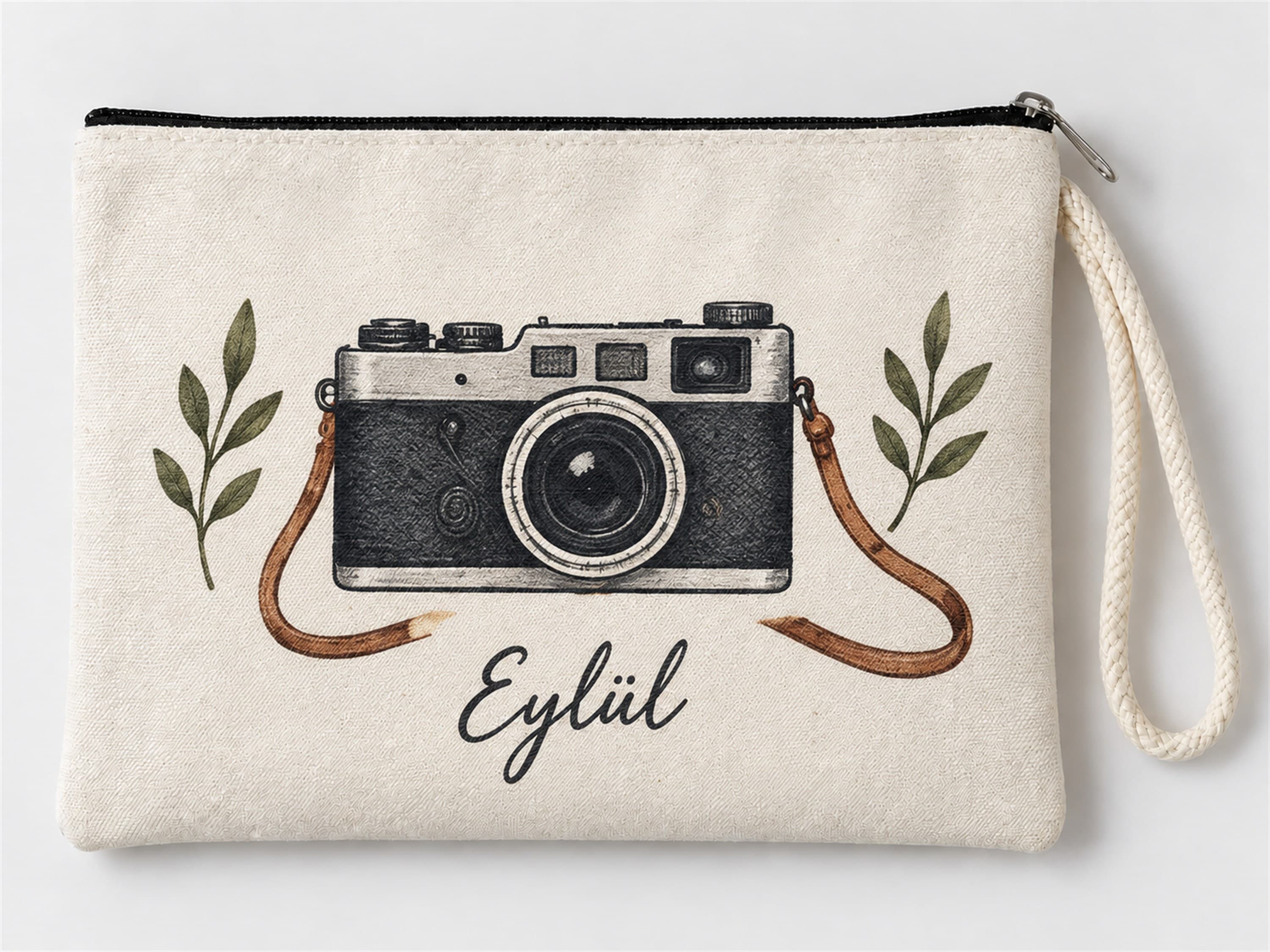 Kişiye Özel Vintage Fotoğraf Makinesi Baskılı Fermuarlı Makyaj Çantası Bozuk Para Cüzdanı Clutch