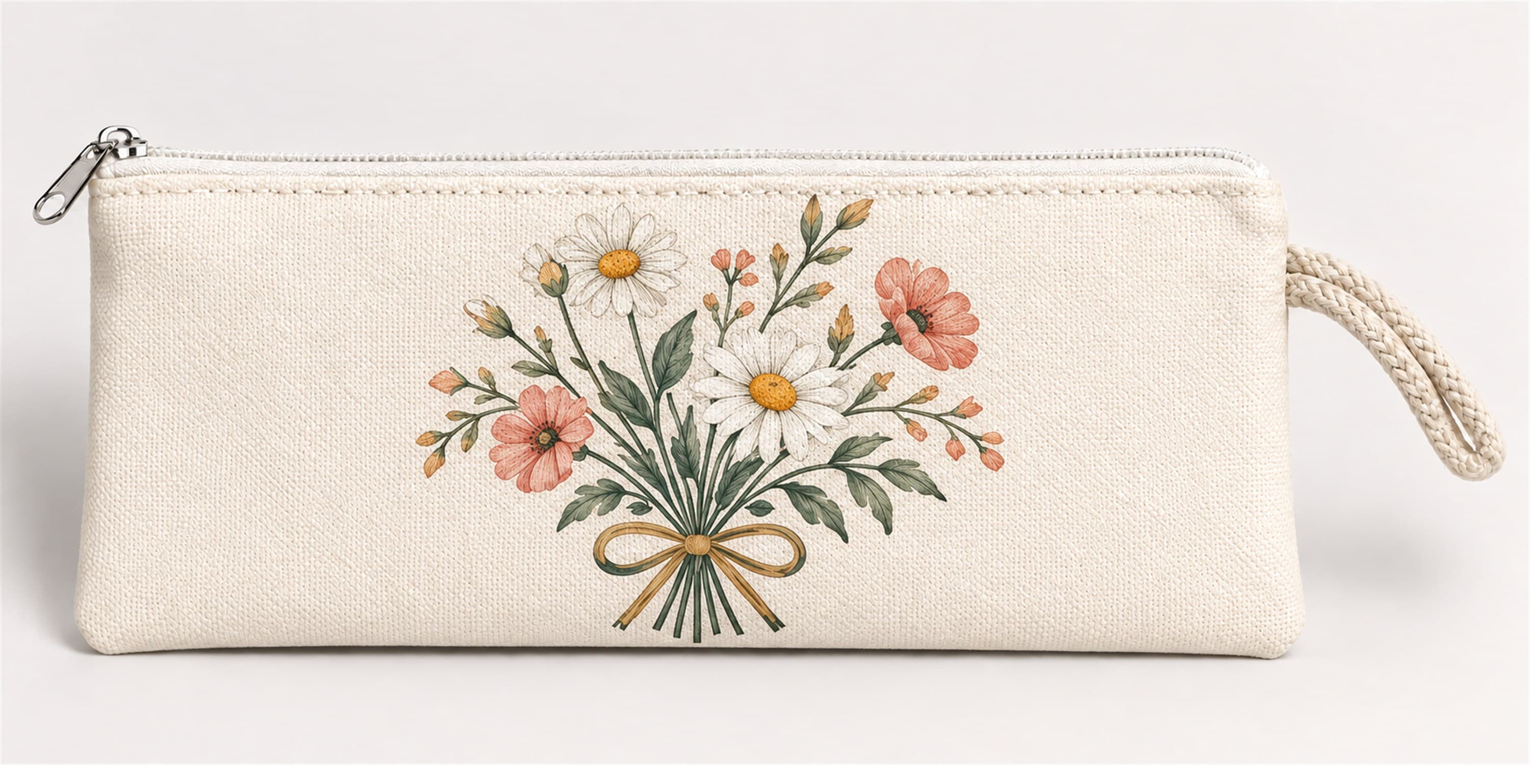 Fiyonk Buketi Baskılı Fermuarlı Clutch El Çantası Makyaj Çantası