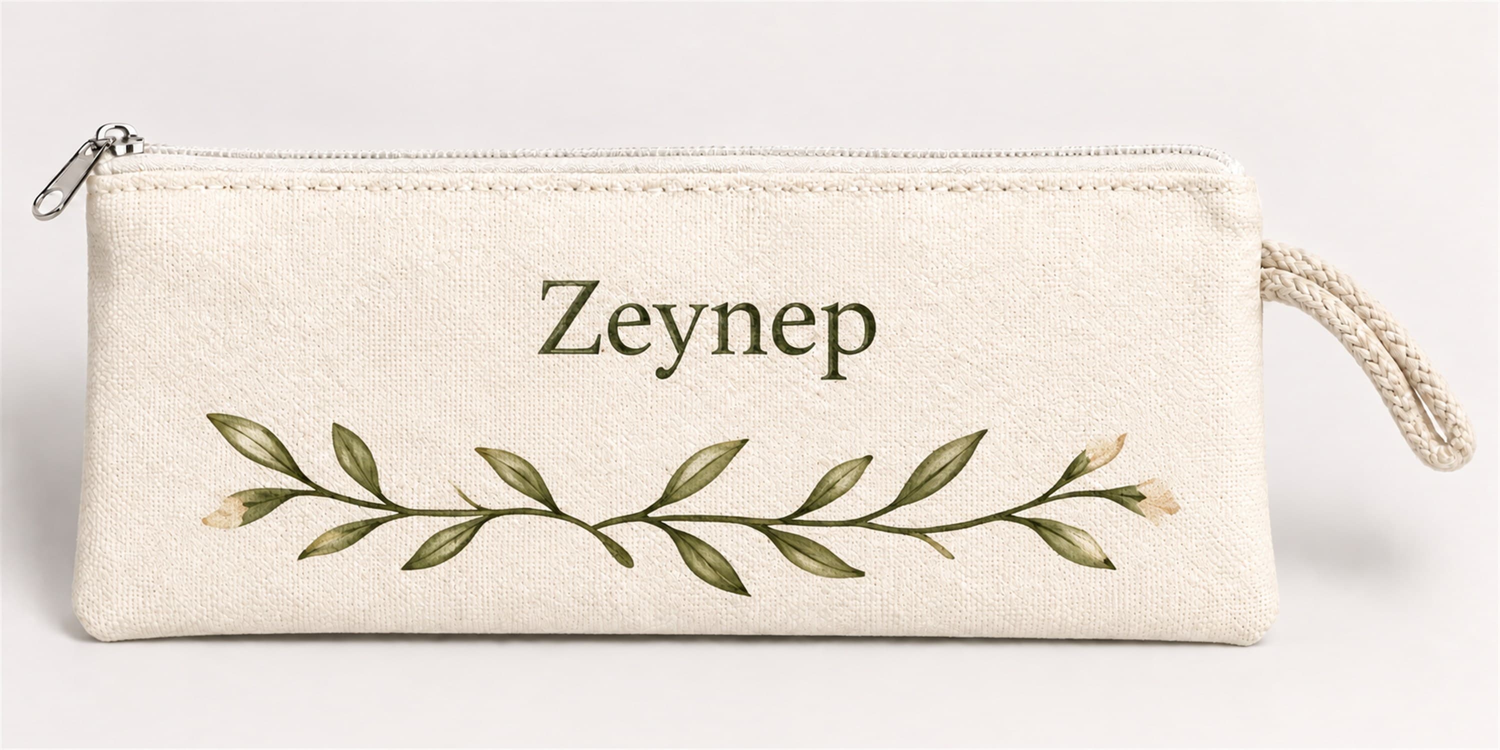 Kişiye Özel Yaprak Çerçevesi Baskılı Fermuarlı Clutch El Çantası Makyaj Çantası