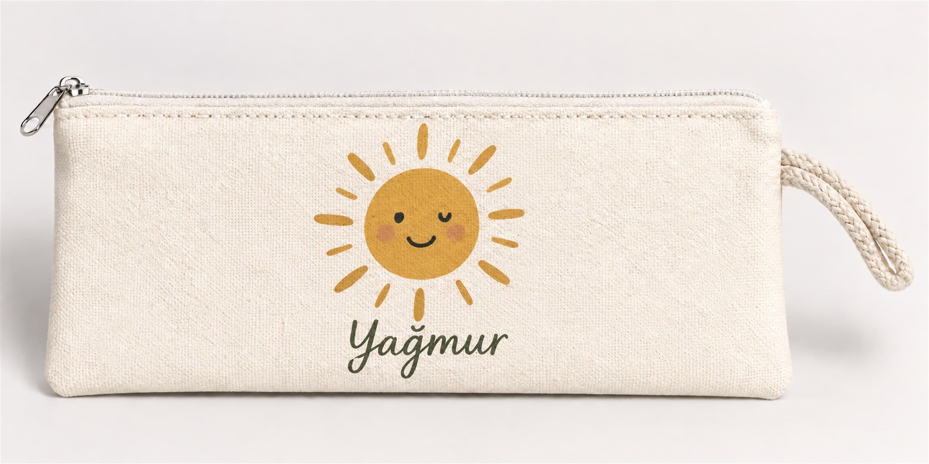 Kişiye Özel Gülümseyen Güneş Baskılı Fermuarlı Clutch El Çantası Makyaj Çantası
