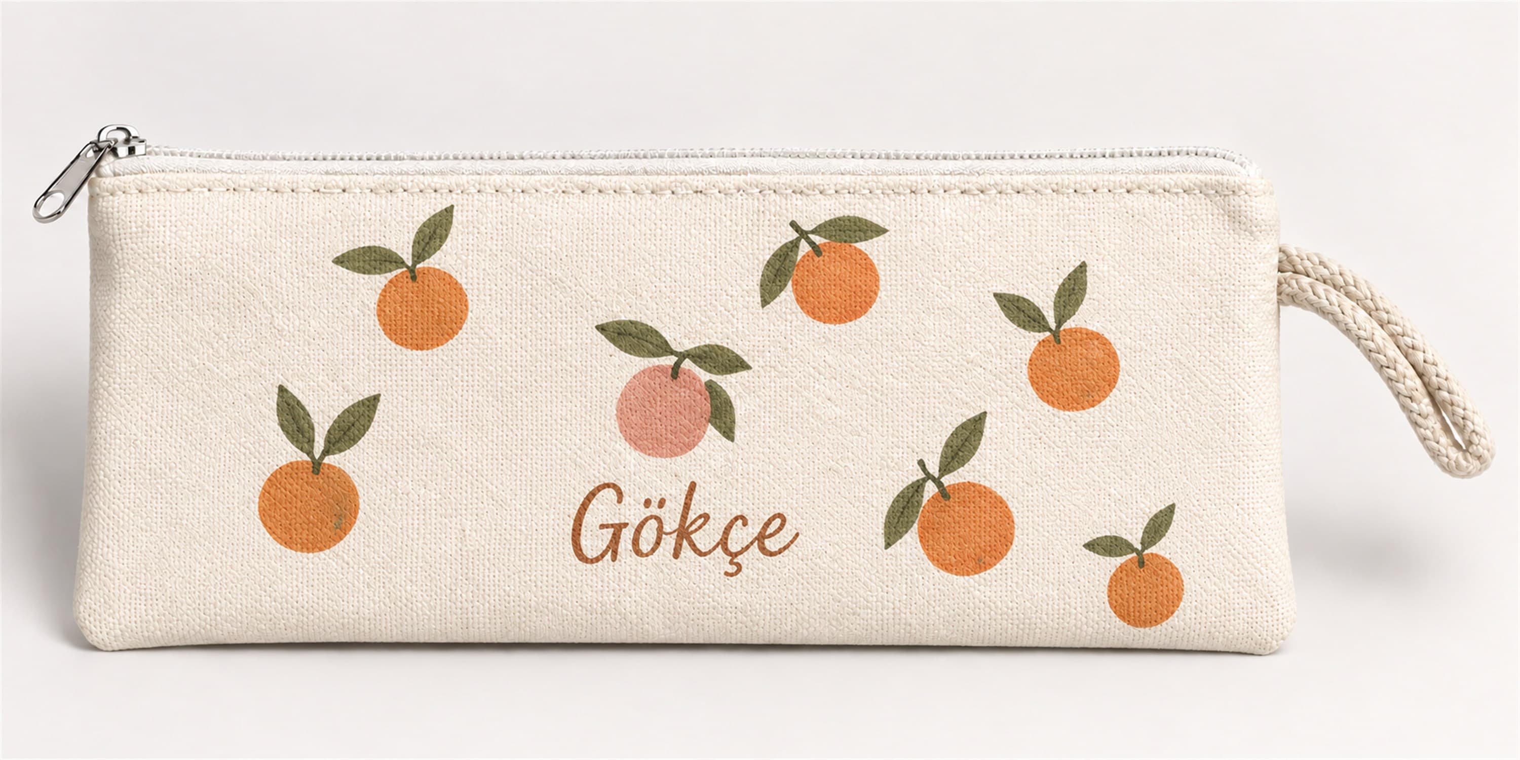 Kişiye Özel Turunç Deseni Baskılı Fermuarlı Clutch El Çantası Makyaj Çantası