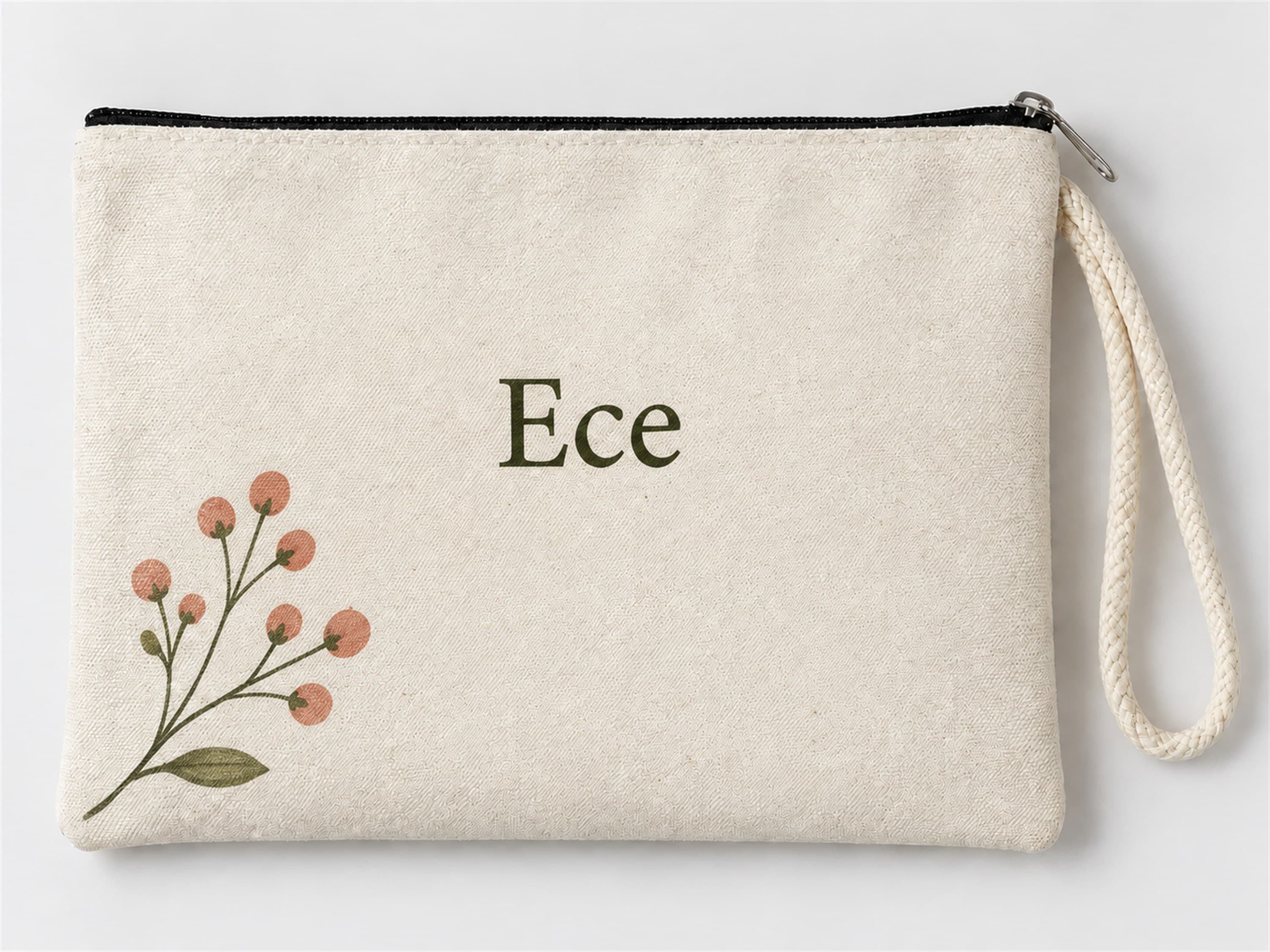 Kişiye Özel Turuncu Tomurcuk Dalı Baskılı Fermuarlı Makyaj Çantası Bozuk Para Cüzdanı Clutch