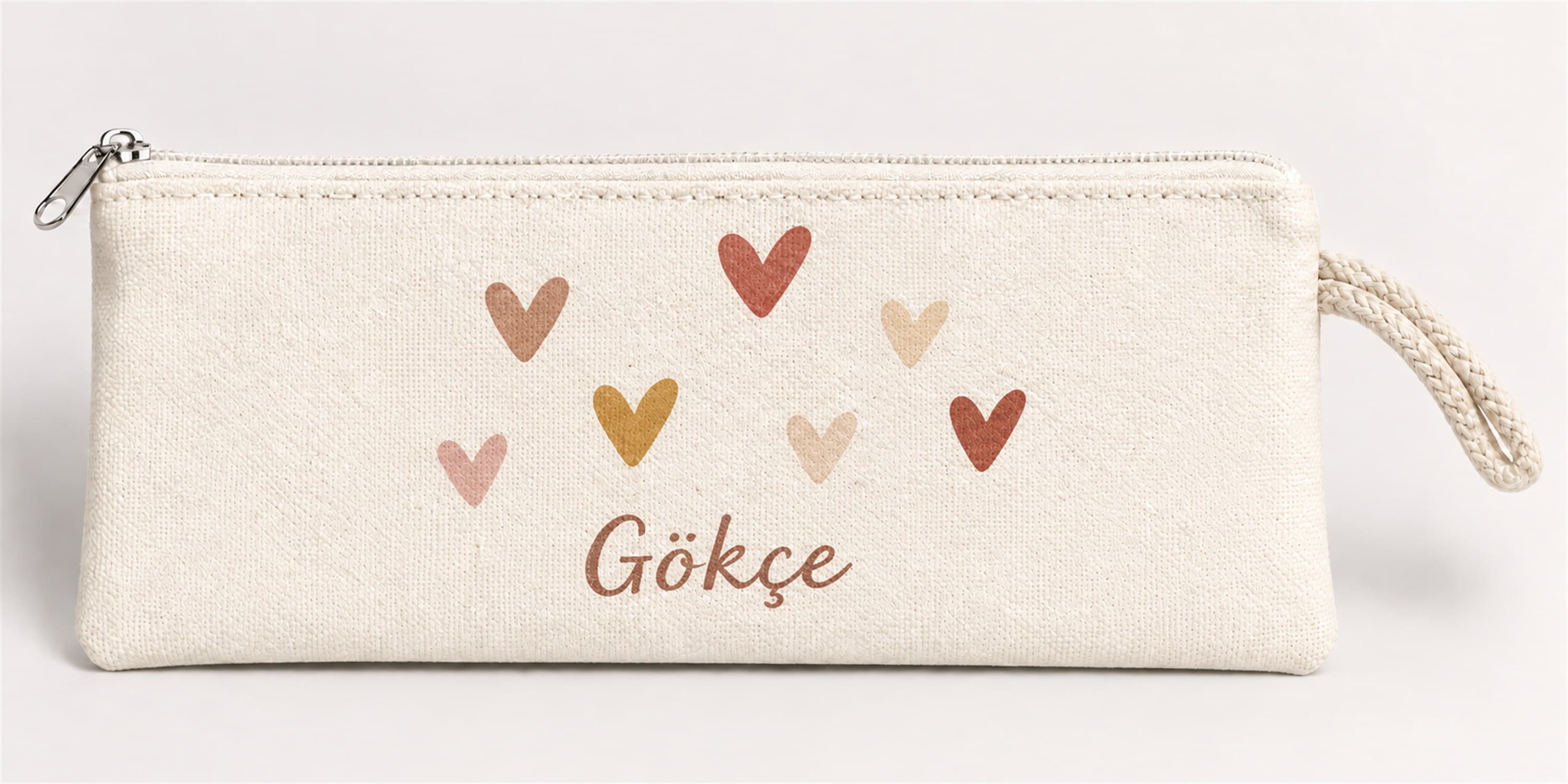 Kişiye Özel Renkli Kalpler Baskılı Fermuarlı Clutch El Çantası Makyaj Çantası