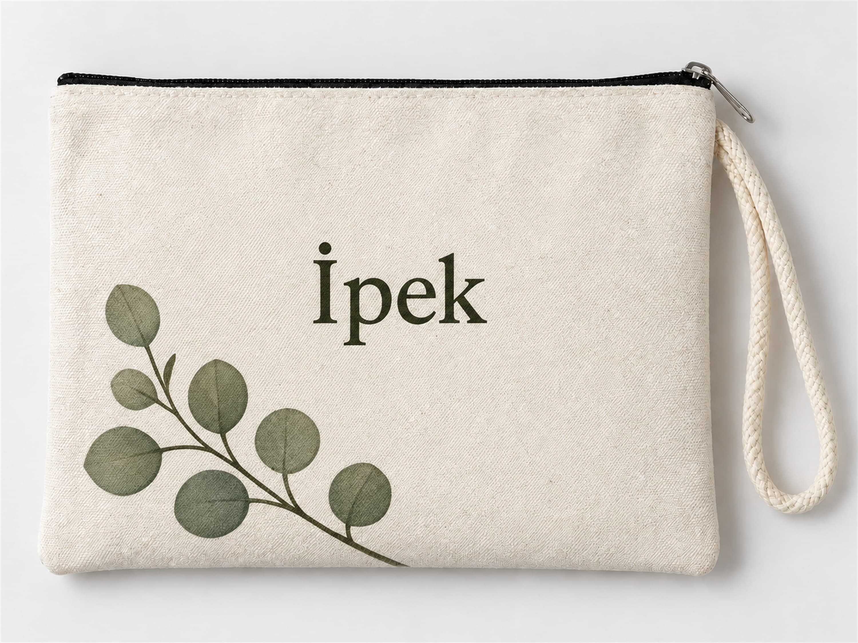 Kişiye Özel Okaliptüs Yaprakları Baskılı Fermuarlı Makyaj Çantası Bozuk Para Cüzdanı Clutch
