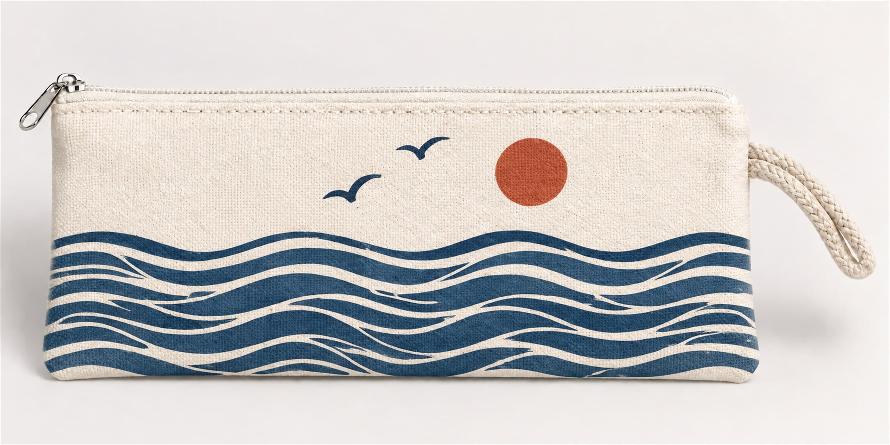 Deniz Dalgası Baskılı Fermuarlı Clutch El Çantası Makyaj Çantası