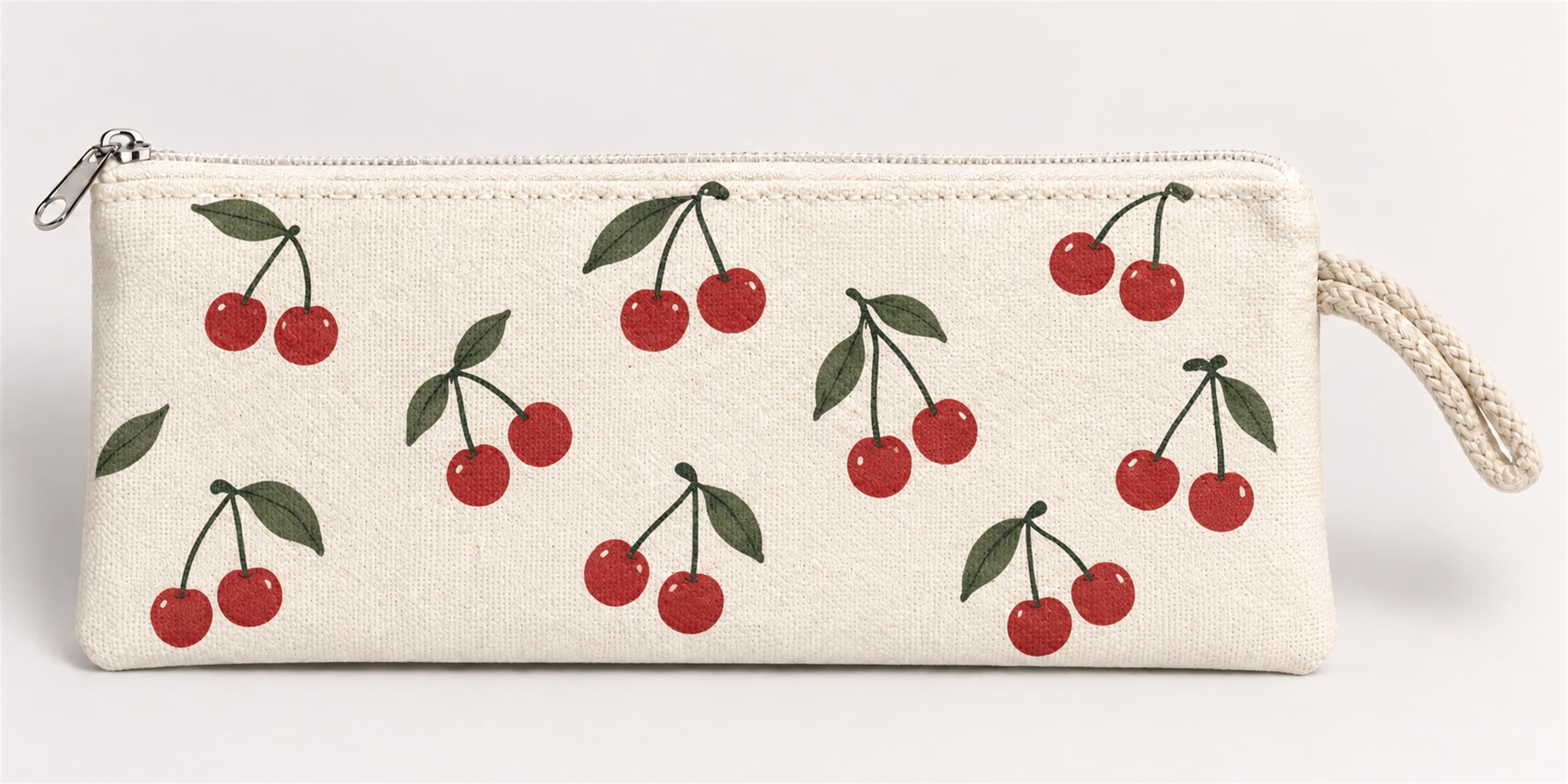 Kiraz Dalları Baskılı Fermuarlı Clutch El Çantası Makyaj Çantası