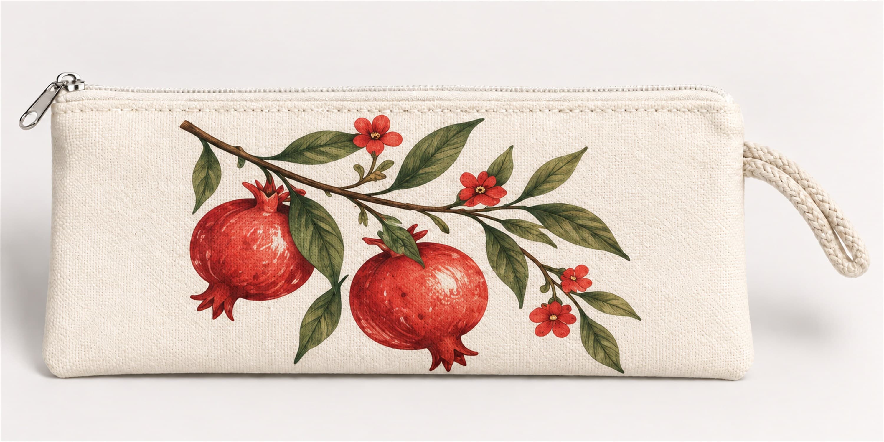 Nar Dalı Baskılı Fermuarlı Clutch El Çantası Makyaj Çantası