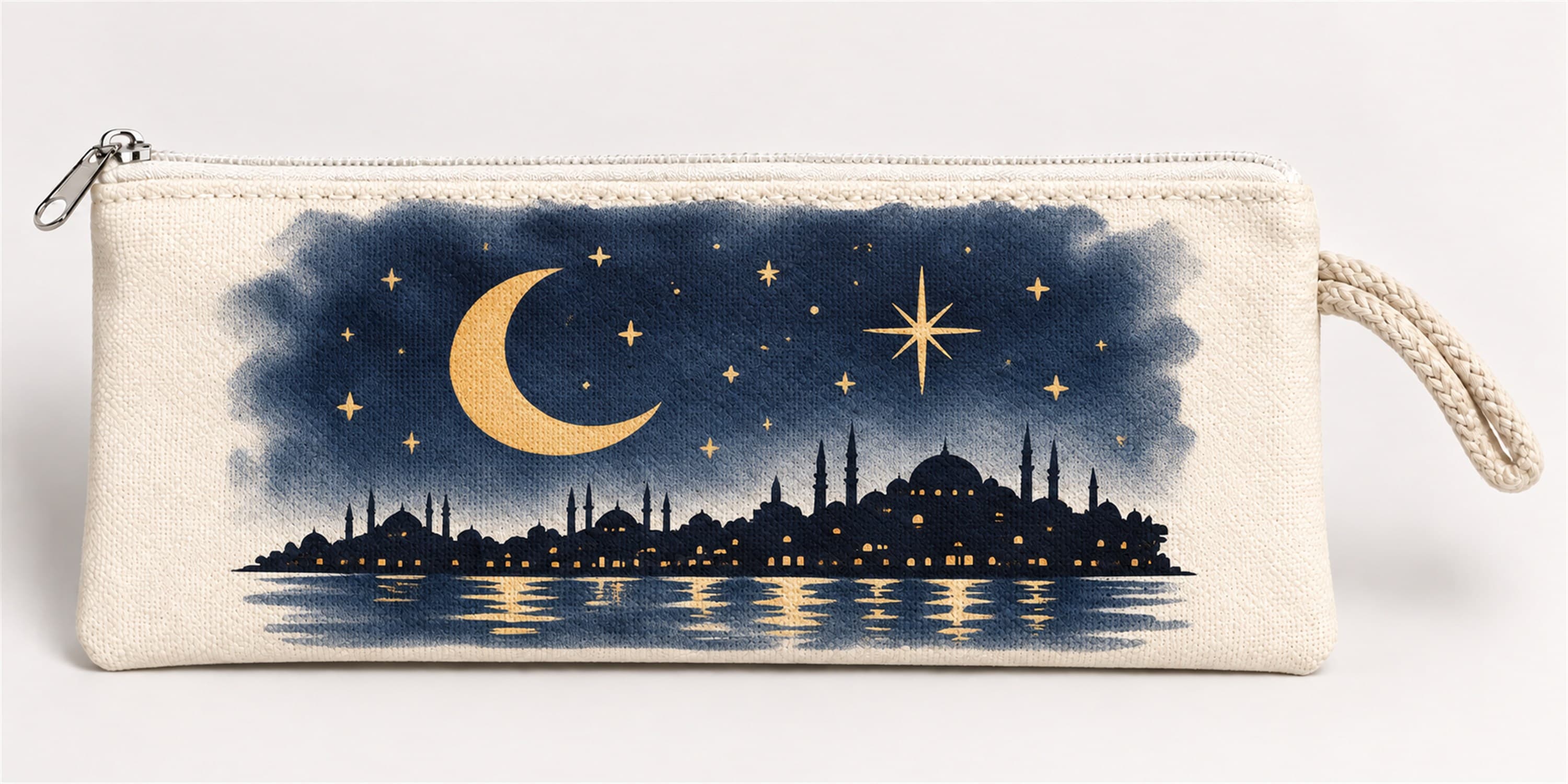 İstanbul Gece Silüeti Baskılı Fermuarlı Clutch El Çantası Makyaj Çantası