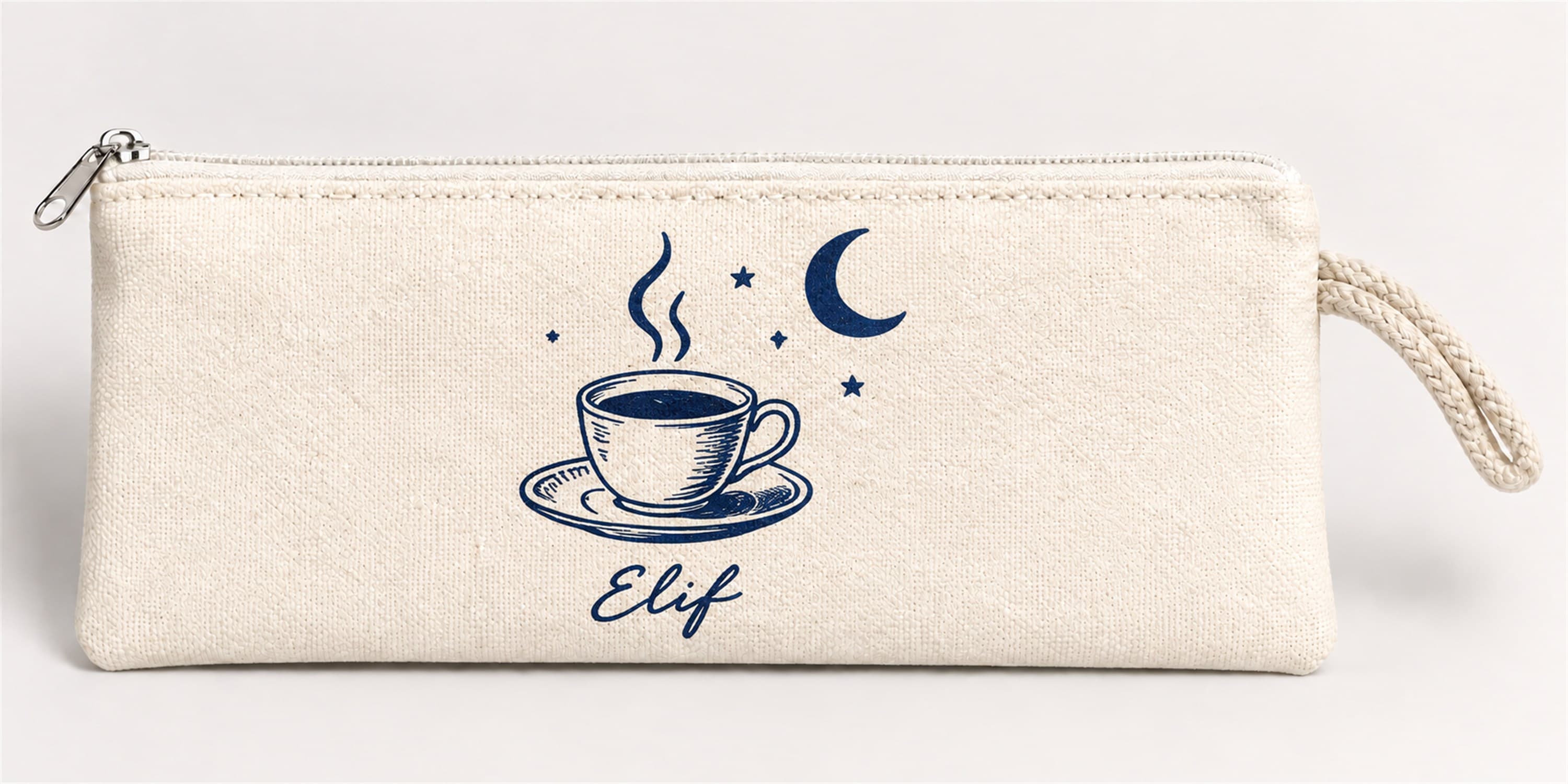 Kişiye Özel Gece Kahvesi Baskılı Fermuarlı Clutch El Çantası Makyaj Çantası