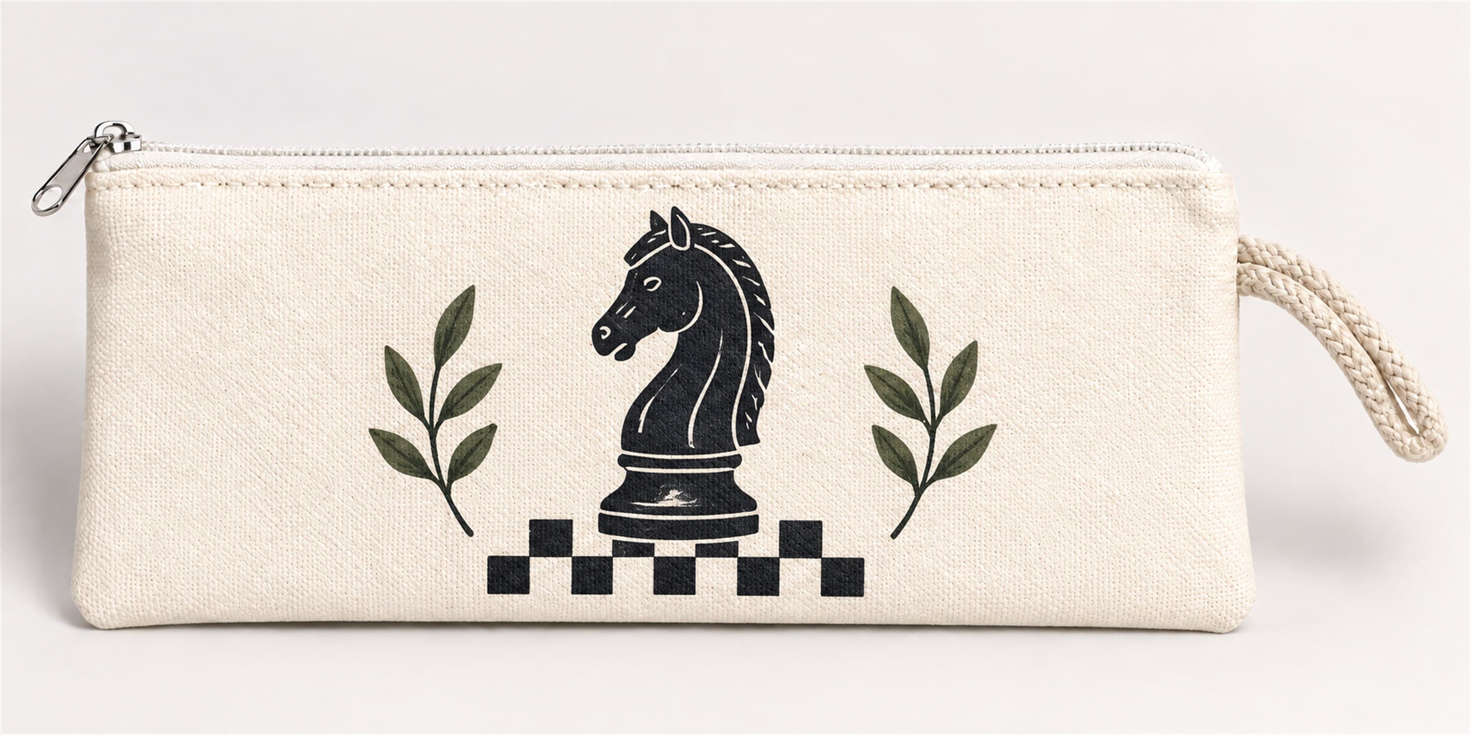 Satranç Atı Baskılı Fermuarlı Clutch El Çantası Makyaj Çantası