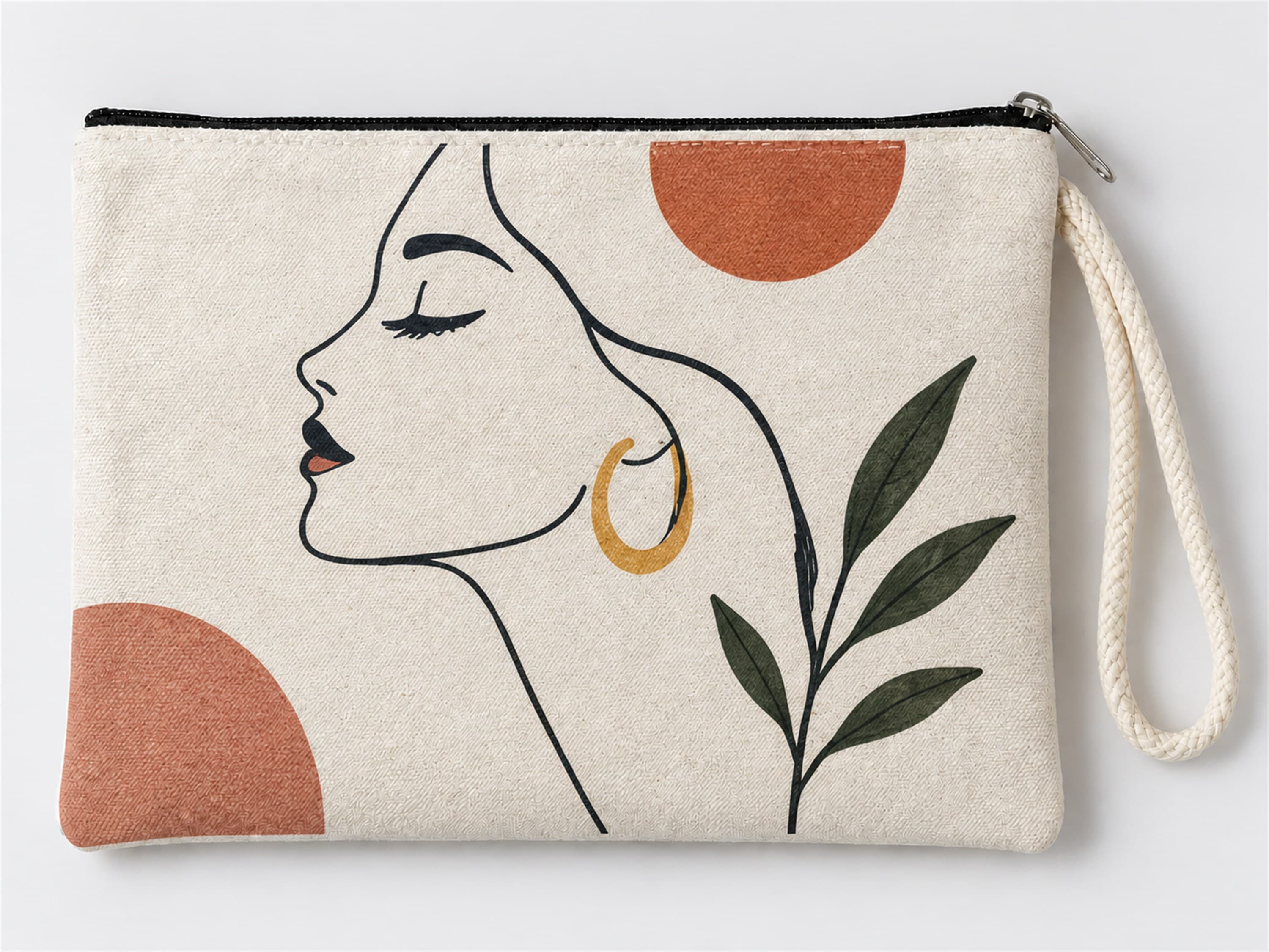 Modern Kadın İllüstrasyonu Baskılı Fermuarlı Makyaj Çantası Bozuk Para Cüzdanı Clutch