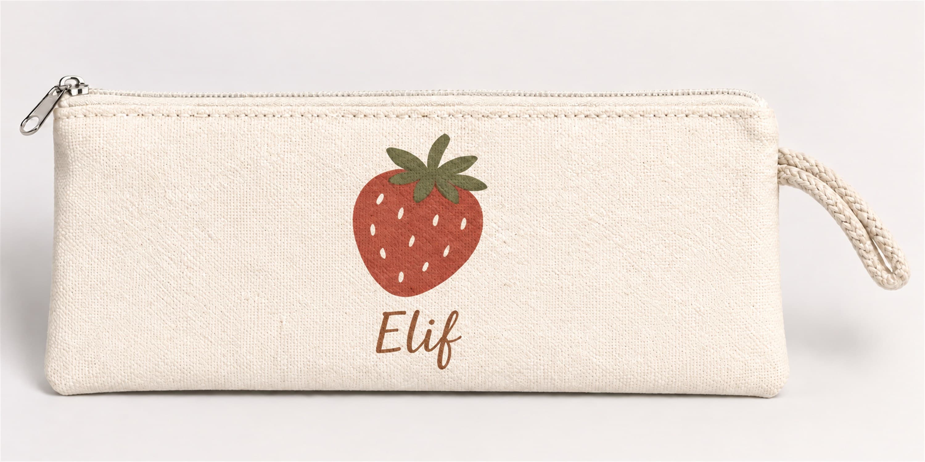 Kişiye Özel Çilek Deseni Baskılı Fermuarlı Clutch El Çantası Makyaj Çantası