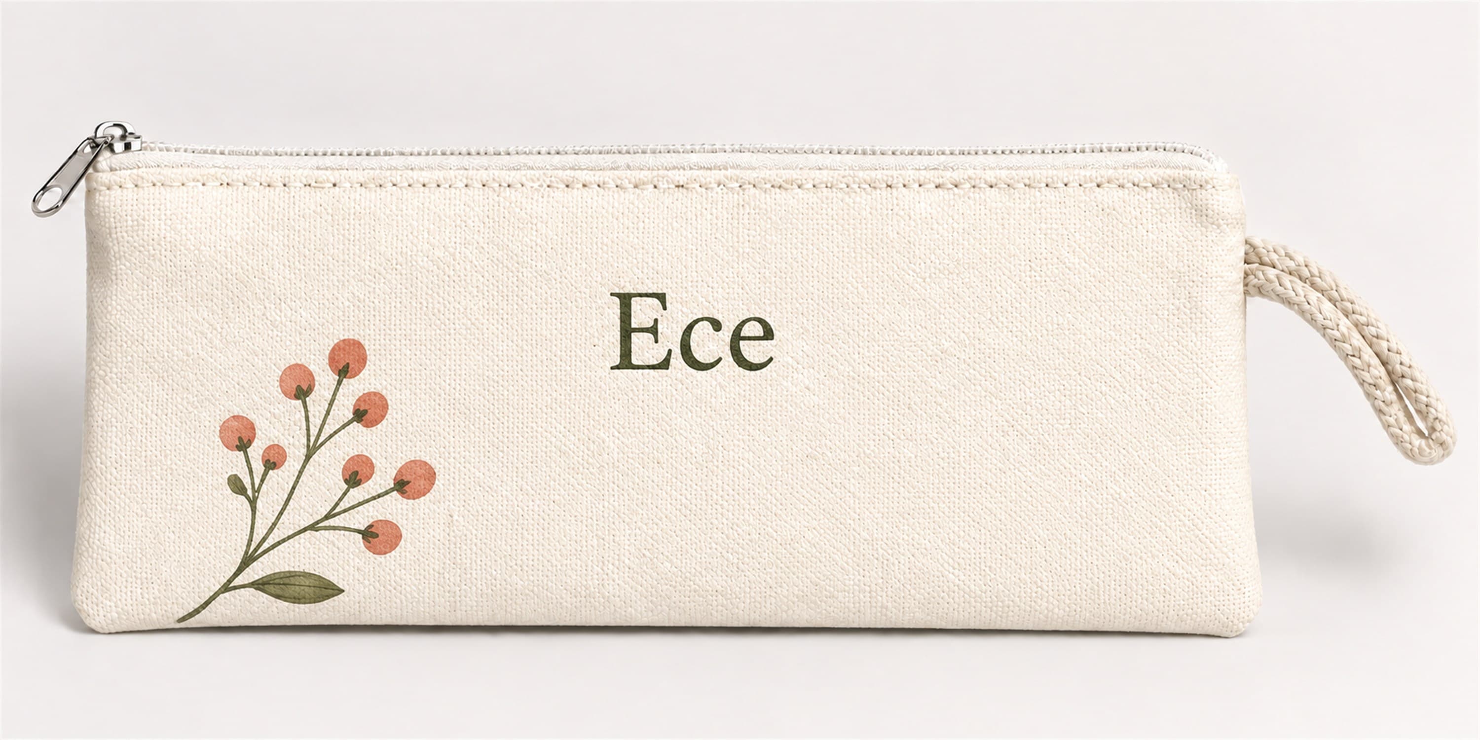 Kişiye Özel Turuncu Tomurcuk Dalı Baskılı Fermuarlı Clutch El Çantası Makyaj Çantası