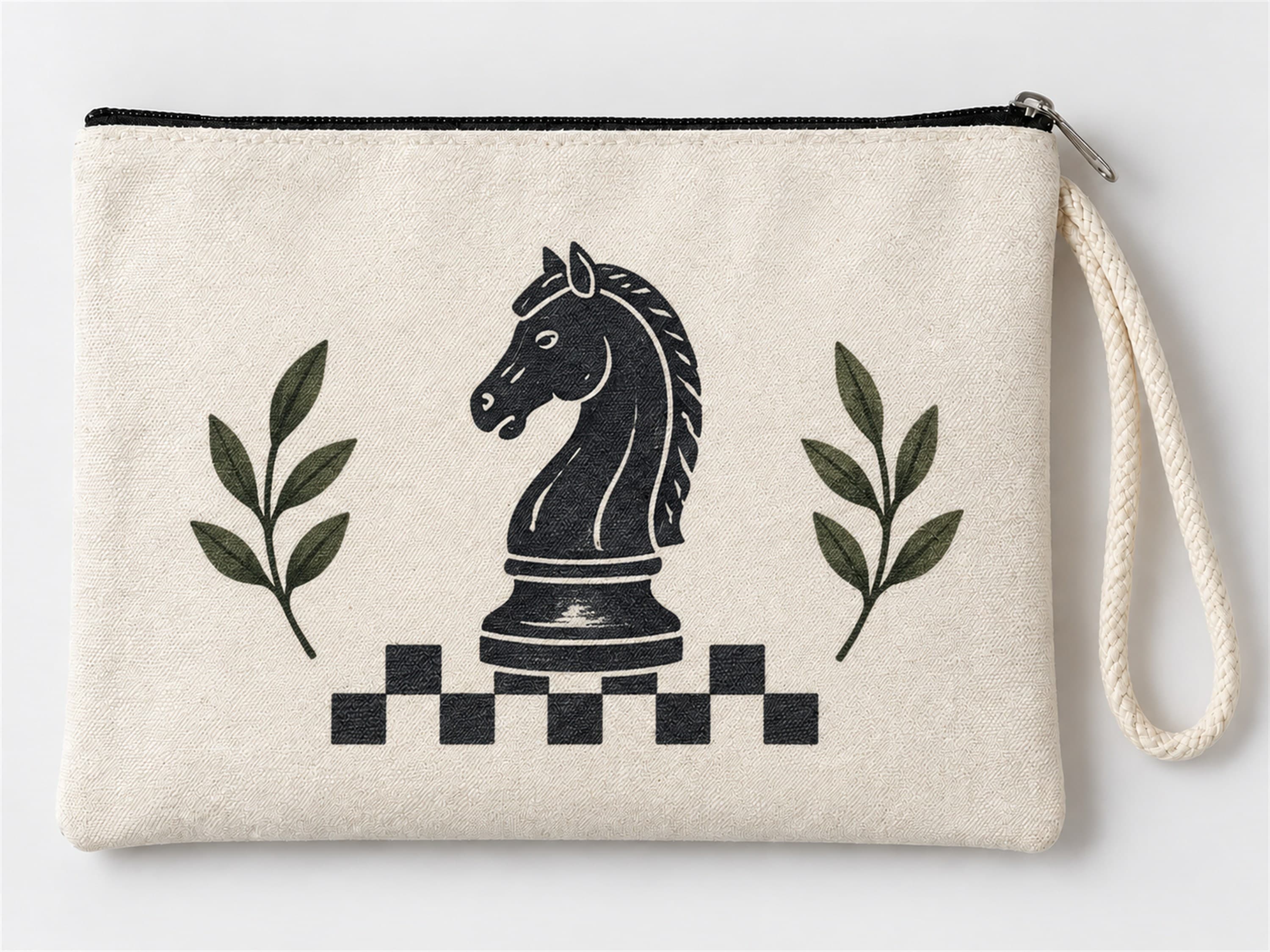 Satranç Atı Baskılı Fermuarlı Makyaj Çantası Bozuk Para Cüzdanı Clutch