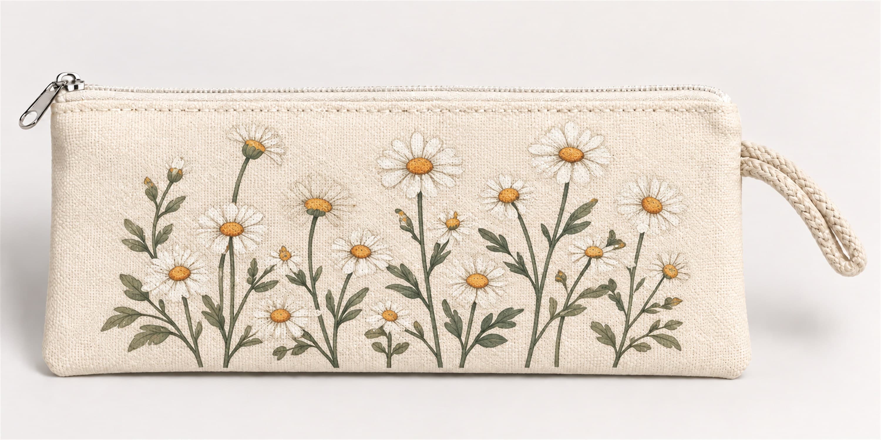 Papatya Tarlası Baskılı Fermuarlı Clutch El Çantası Makyaj Çantası