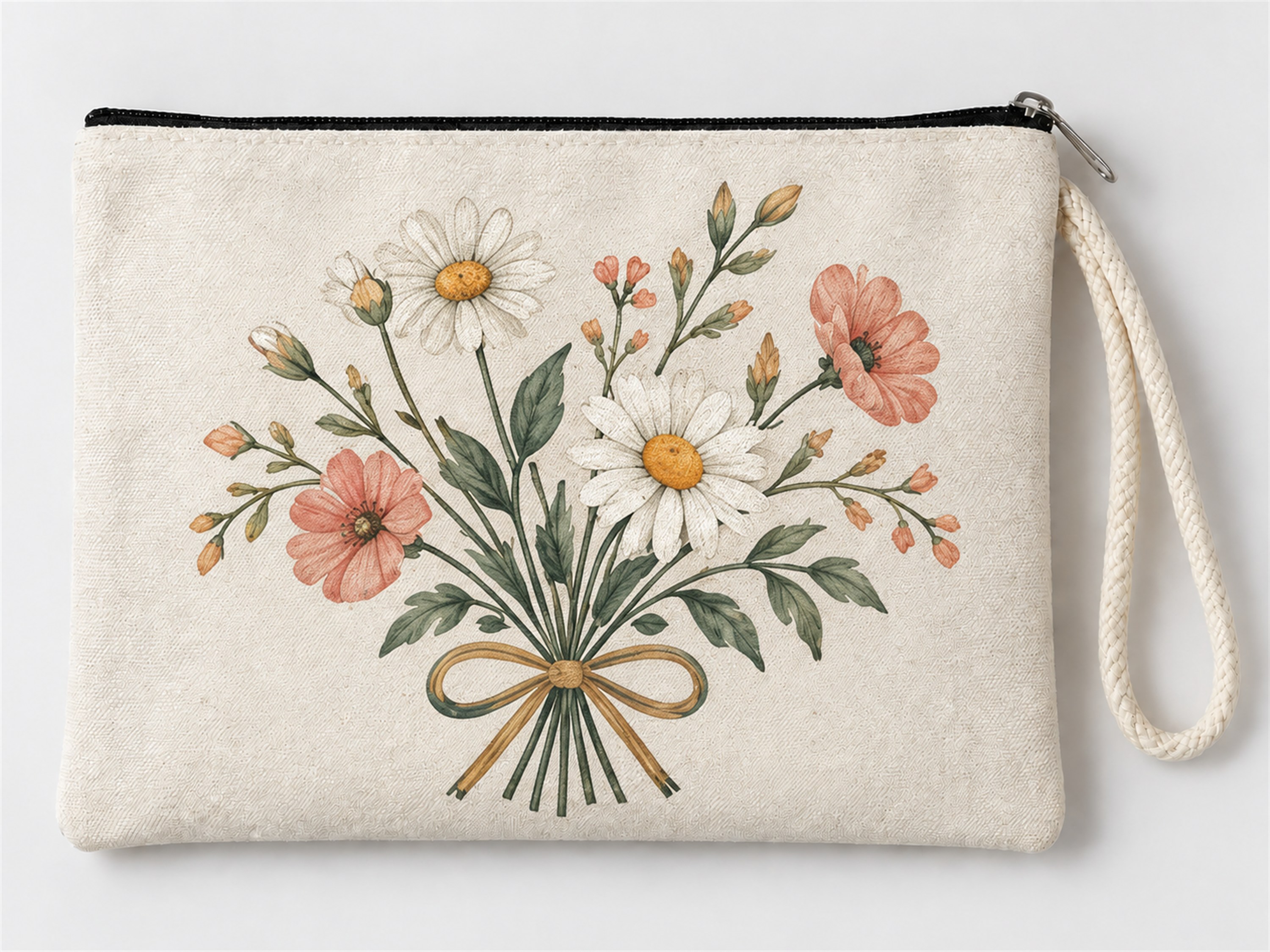 Fiyonk Buketi Baskılı Fermuarlı Makyaj Çantası Bozuk Para Cüzdanı Clutch