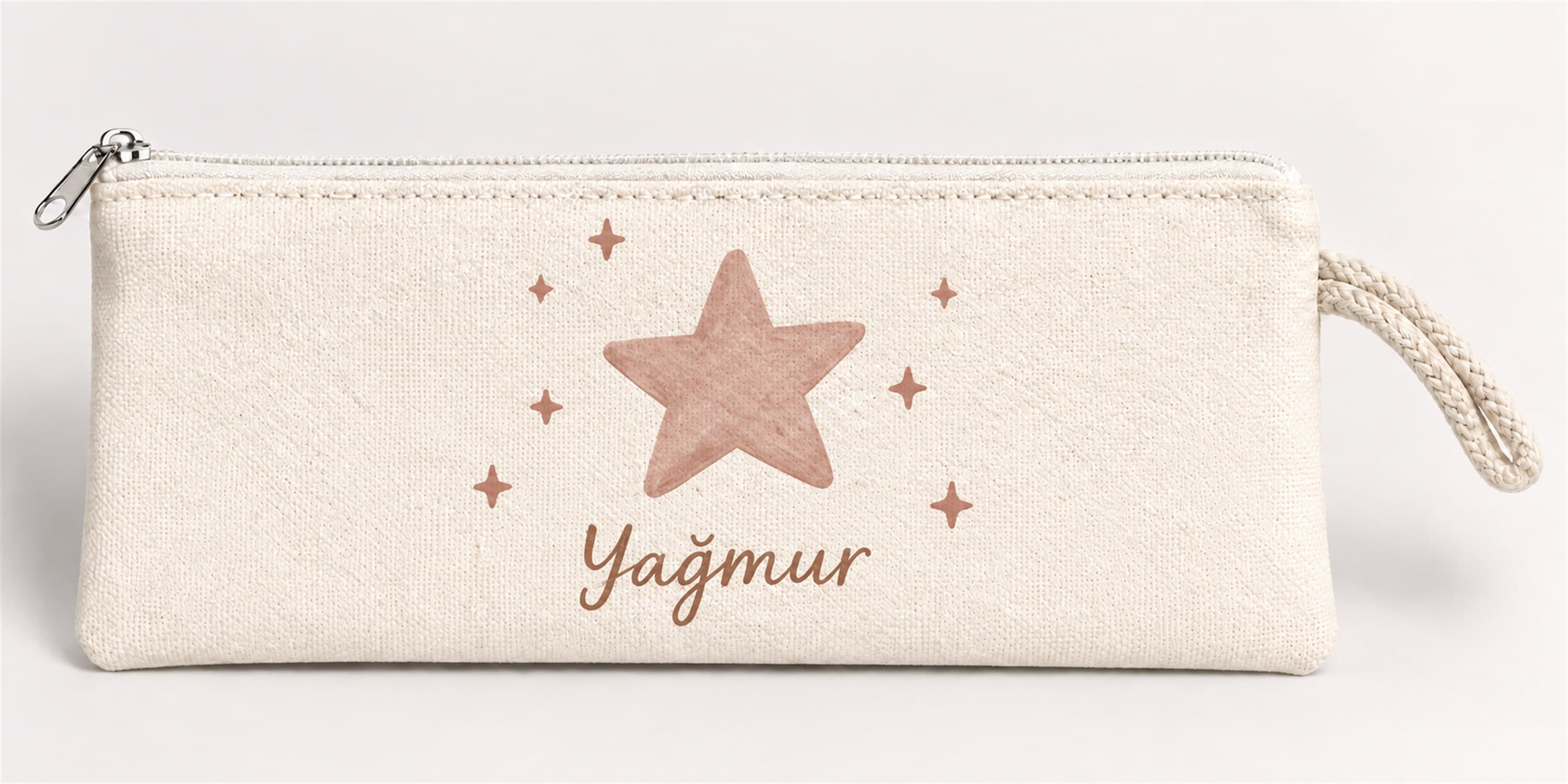Kişiye Özel Parıltılı Yıldız Baskılı Fermuarlı Clutch El Çantası Makyaj Çantası