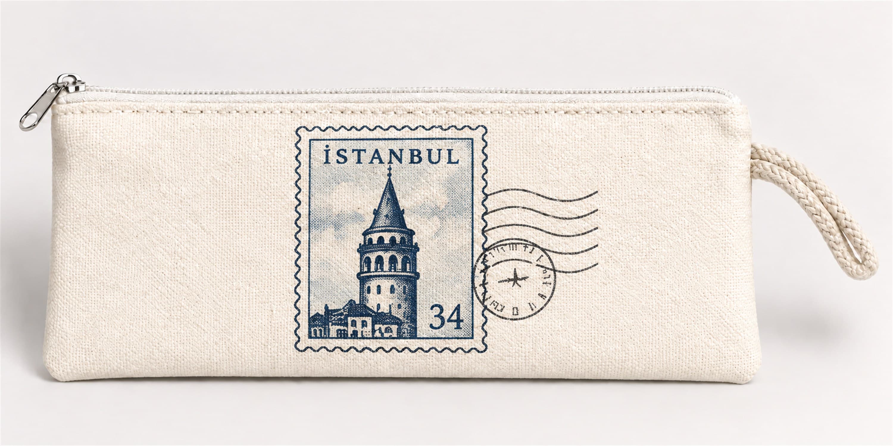 Galata Kulesi Pul Baskılı Fermuarlı Clutch El Çantası Makyaj Çantası