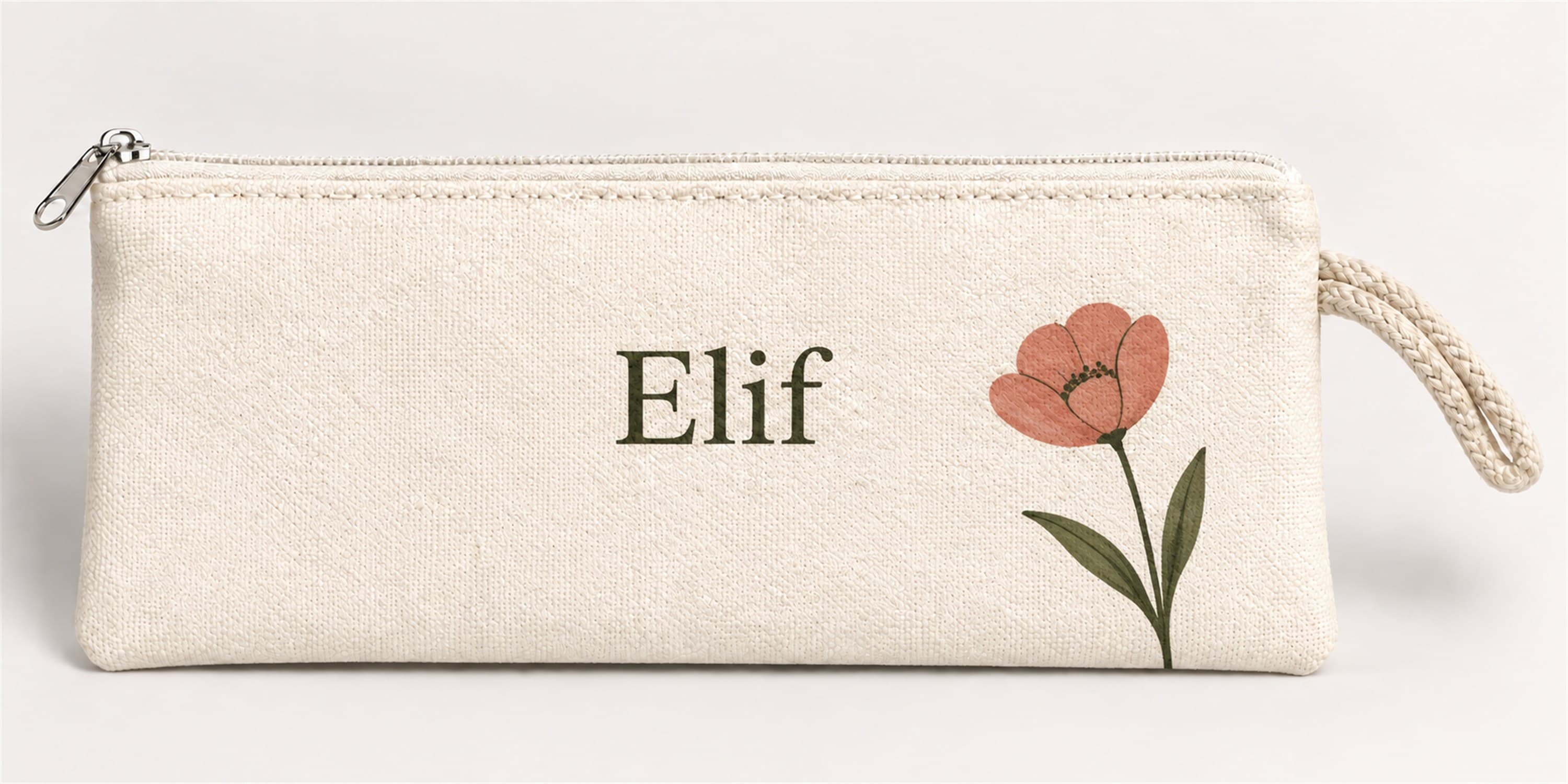 Kişiye Özel Lale Köşe Baskılı Fermuarlı Clutch El Çantası Makyaj Çantası Model 01280