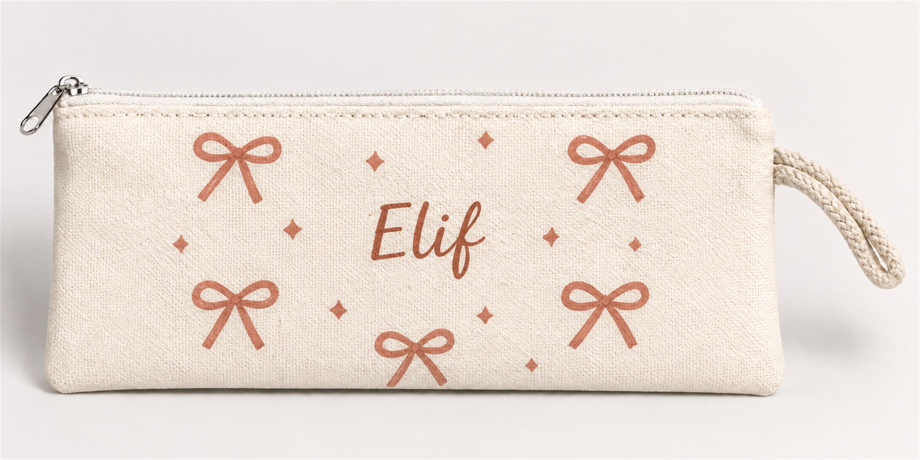 Kişiye Özel Fiyonk Deseni Baskılı Fermuarlı Clutch El Çantası Makyaj Çantası