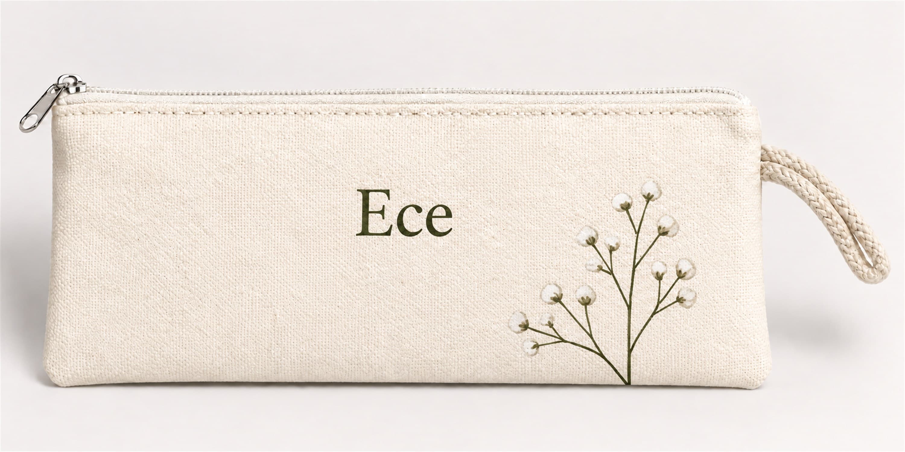 Kişiye Özel Pamuk Çiçeği Baskılı Fermuarlı Clutch El Çantası Makyaj Çantası