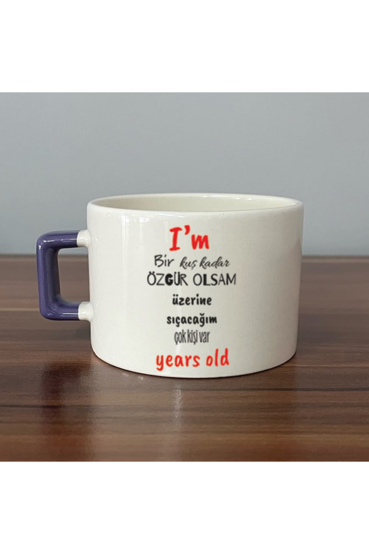 I`m Bir Kuş Kadar Özgür Olsam Mor Kulplu Kare Motivasyon Hediyesi Fincan