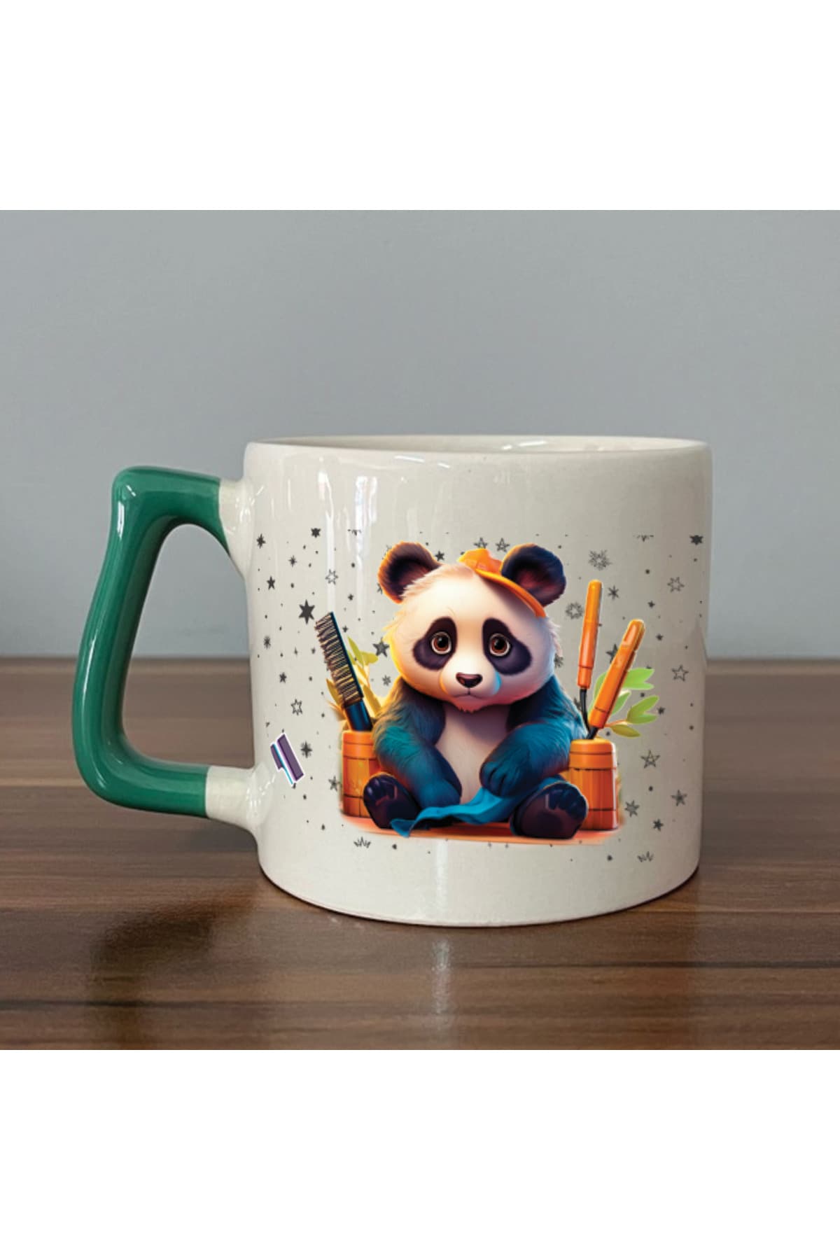 Sad Üzgün Panda - Meslek: Kuaför Yeşil Kulplu Prime Meslek Hediyesi Kupa