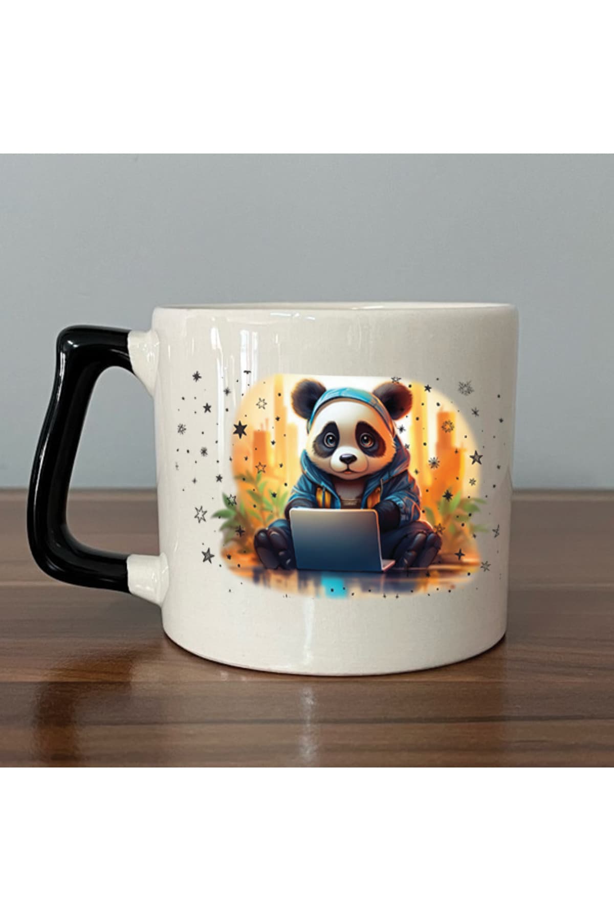 Sad Üzgün Panda - Meslek: Yazılımcı Siyah Kulplu Prime Meslek Hediyesi Kupa