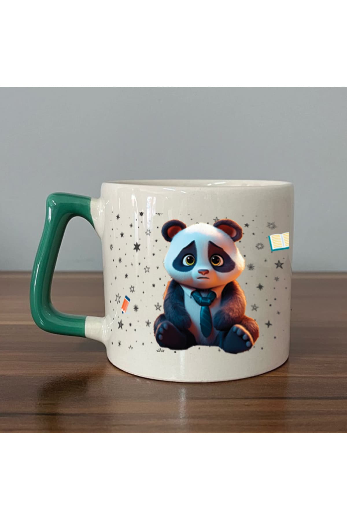 Sad Üzgün Panda - Meslek: Öğretmen Yeşil Kulplu Prime Meslek Hediyesi Kupa