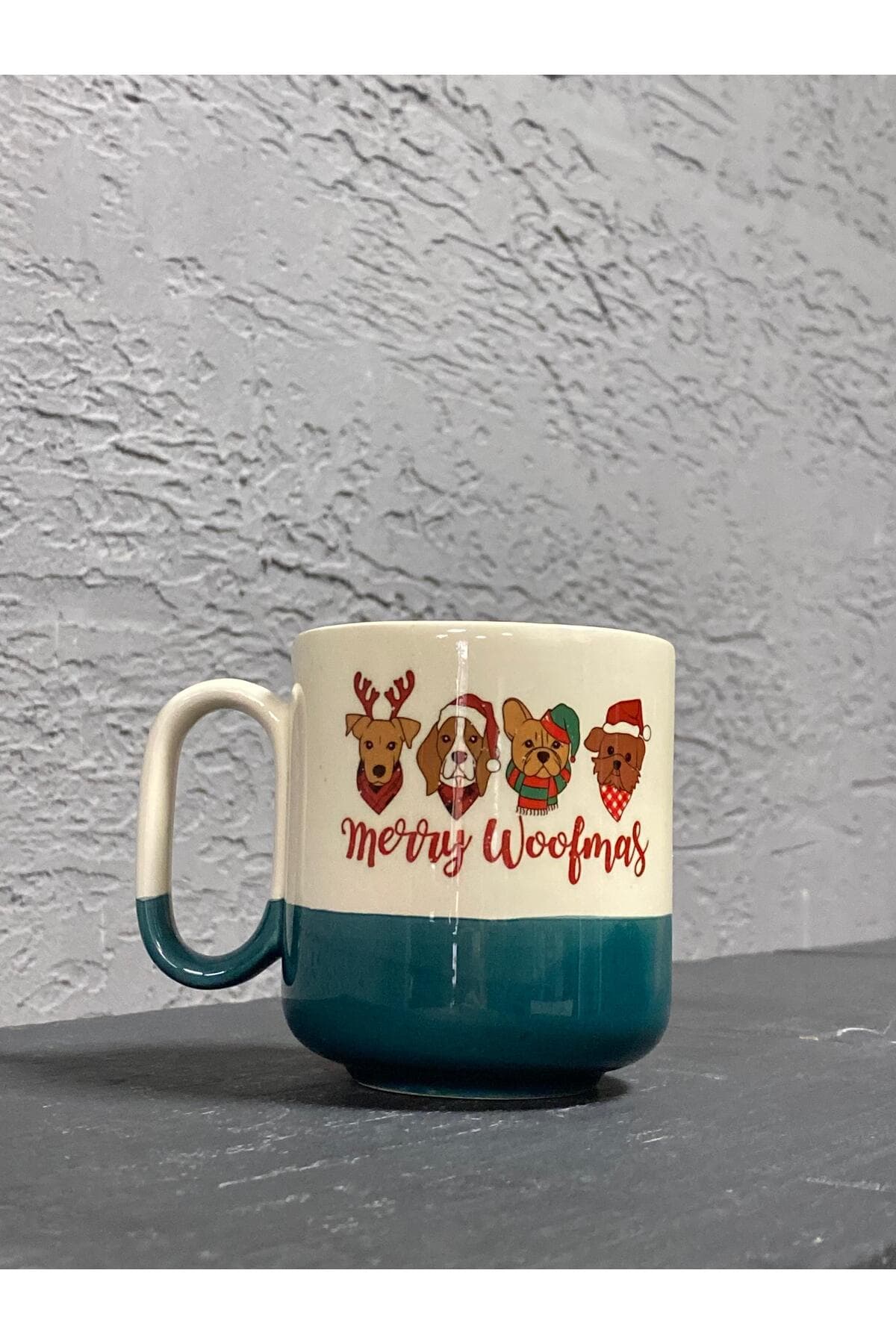 Merry Woofmass 4 lü Köpek Yeşil Kulplu Arya Yılbaşı Hediyesi Kupa
