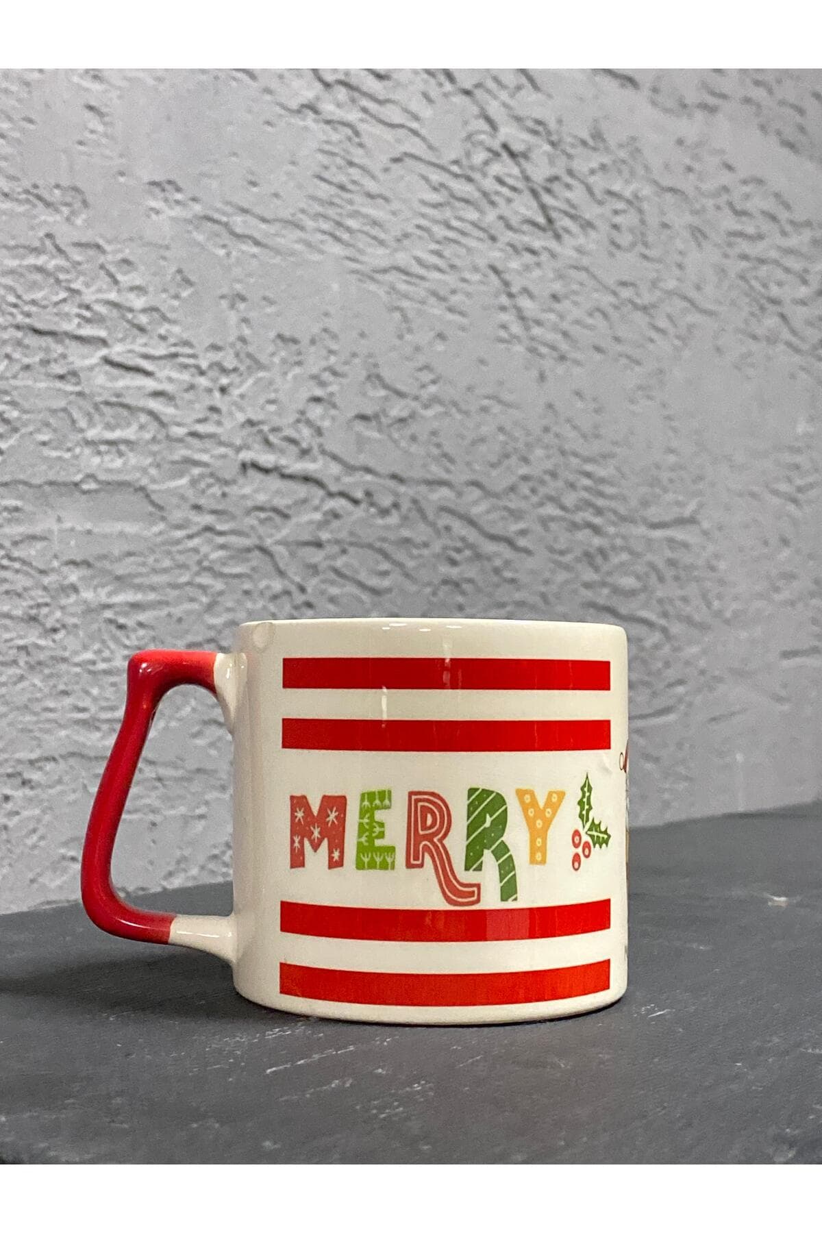 Merry Catmas Tam Tur Renkli Kırmızı Kulplu Prime Yılbaşı Hediyesi Kupa