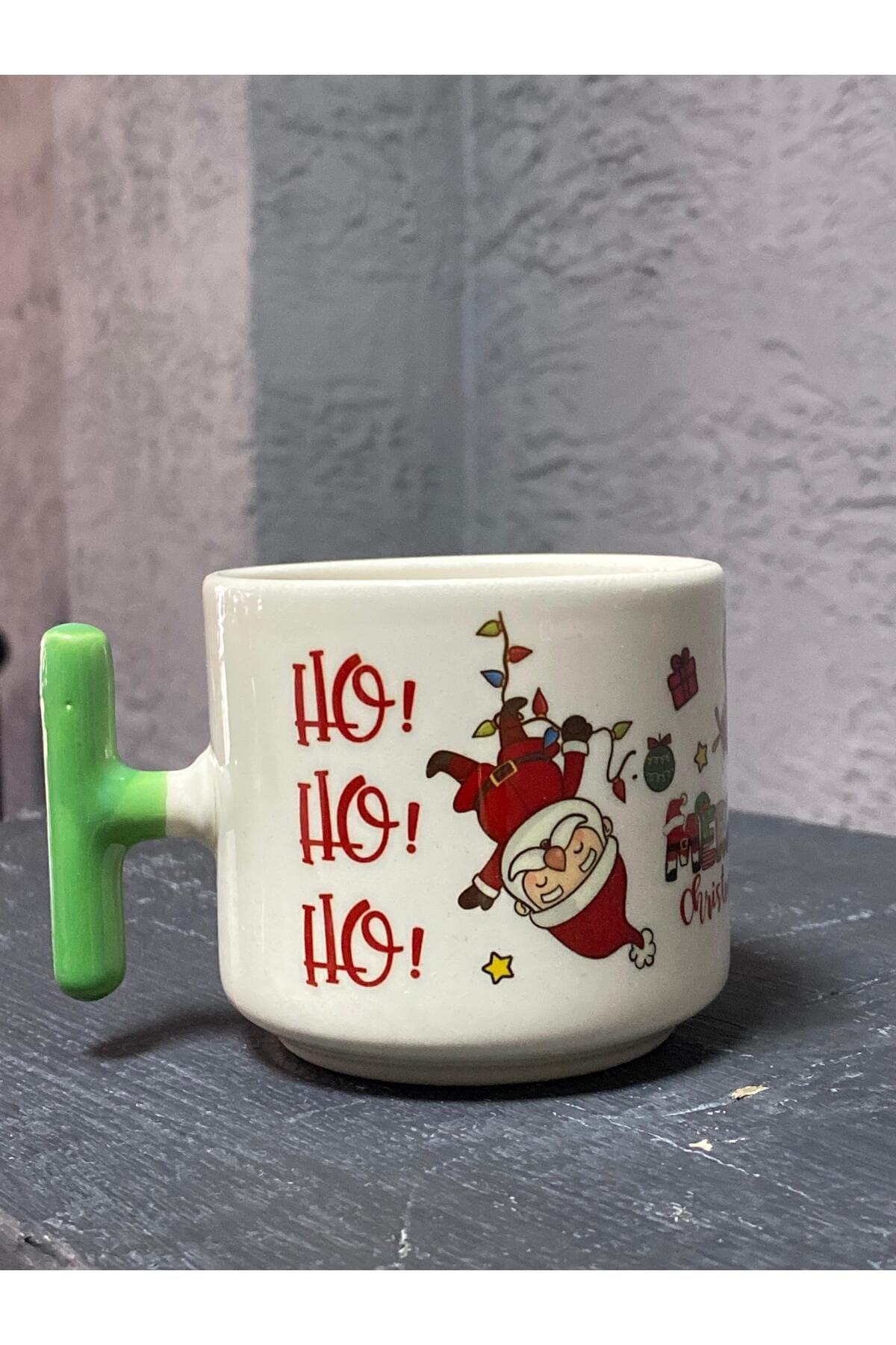 Ters Noel Baba Yeşil Kulplu T Yılbaşı Hediyesi Kupa