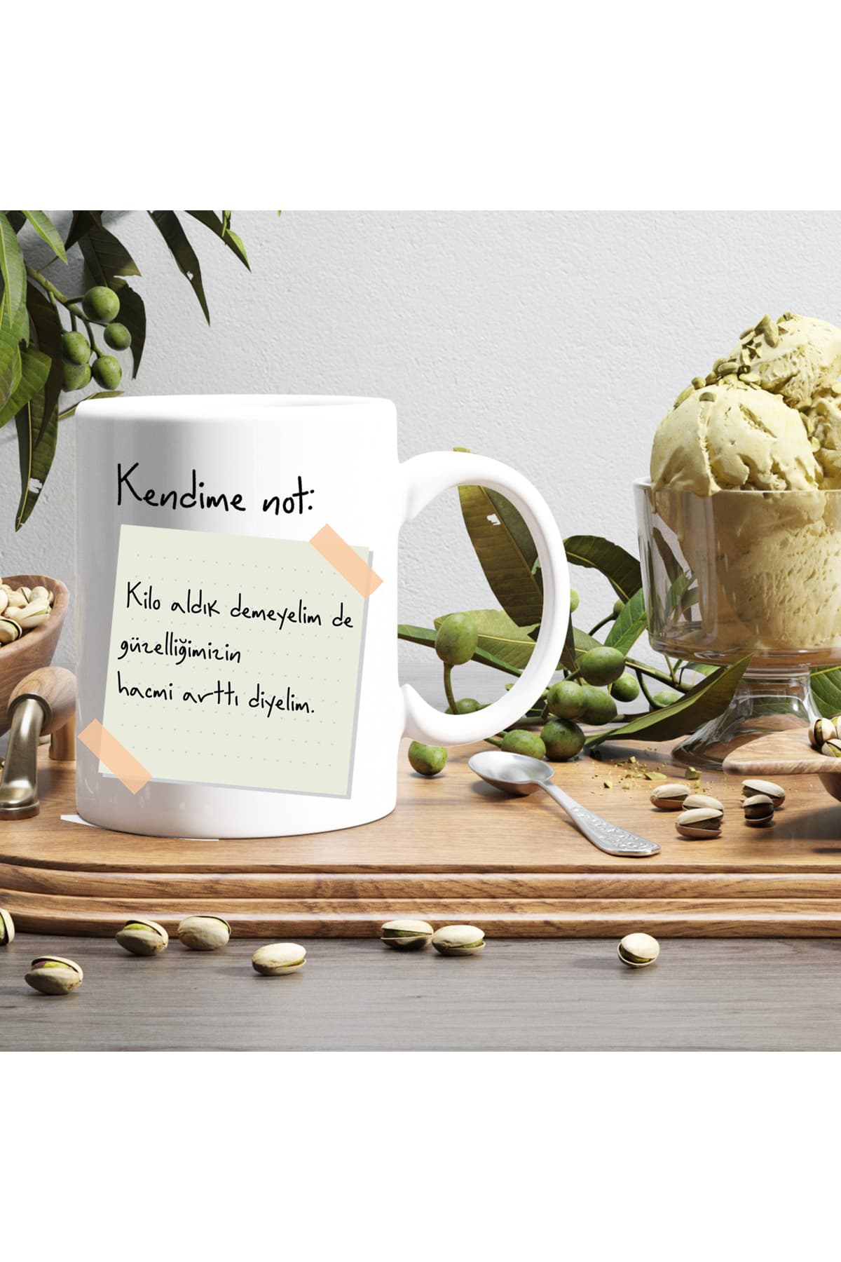 Kendime Not: Kilo Aldık Demeyelimde Baskılı Beyaz Kupa