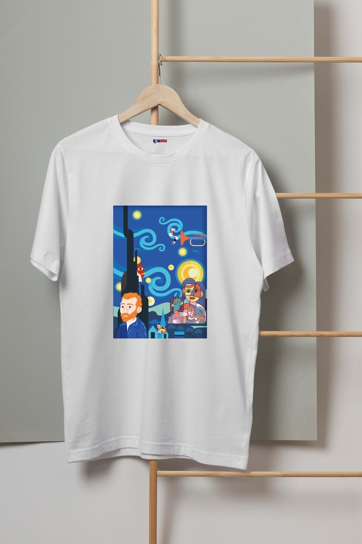 Van Gogh Rüyası Baskılı Beyaz Kadın Tişört - S