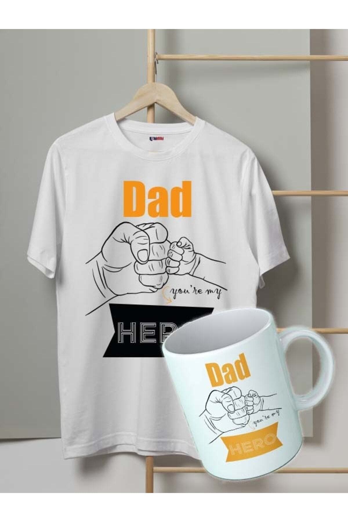 Dad Hero Baskılı Babalar Günü Tshirt-kupa Set