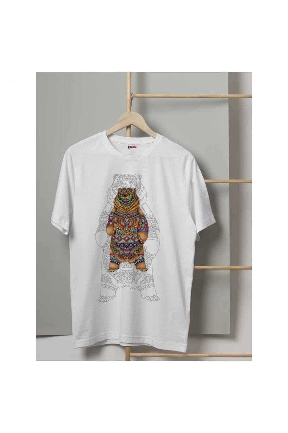 Bear Baskılı Beyaz Erkek Tişört - M