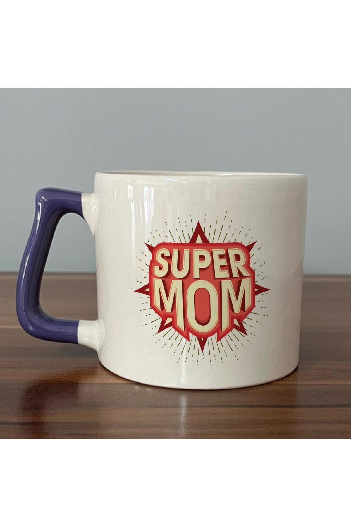 Süper Mom Kırmızı Baskılı Mor Kulplu Prime Kupa