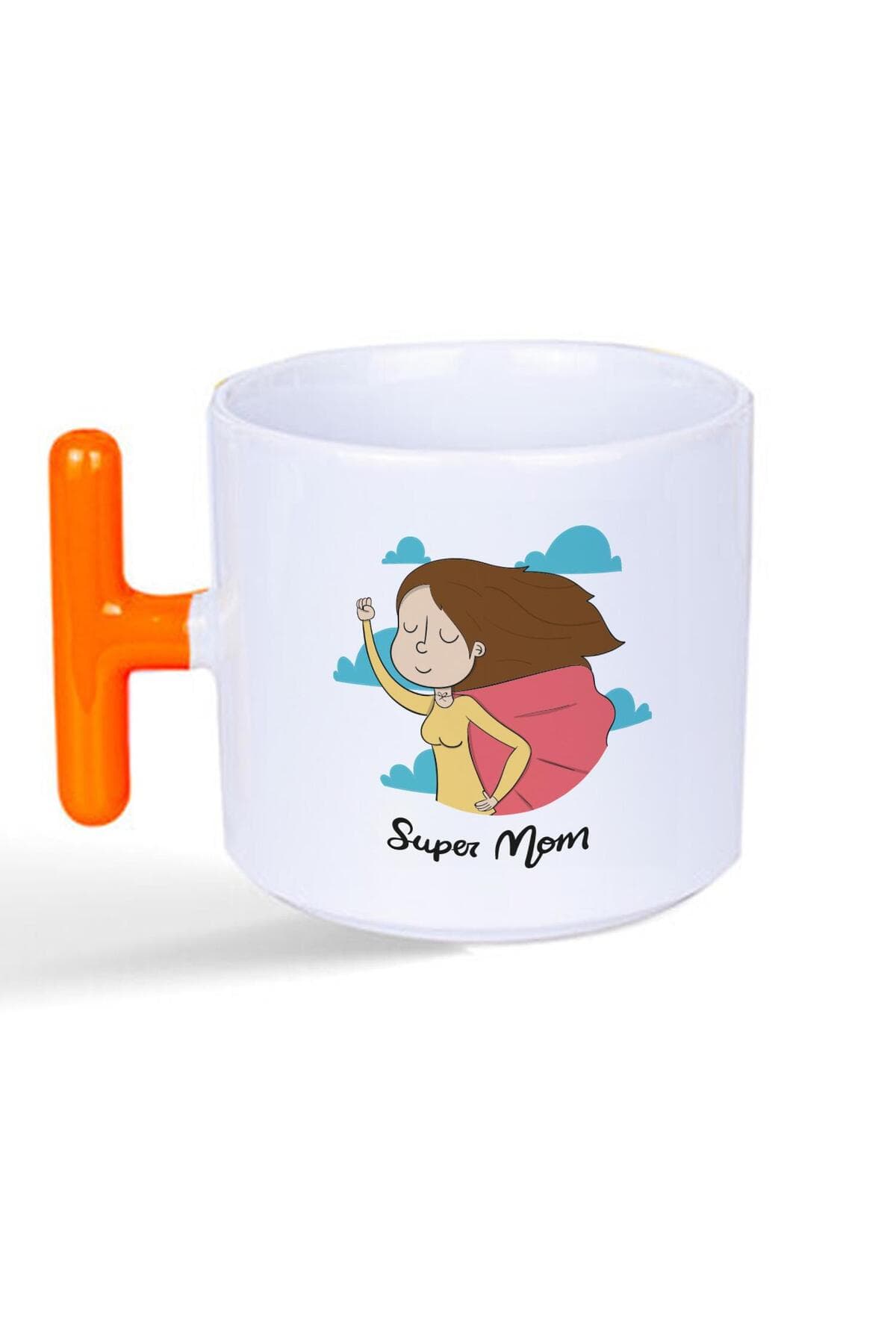 Süper Mom Pelerin Baskılı Turuncu Kulplu T Kupa