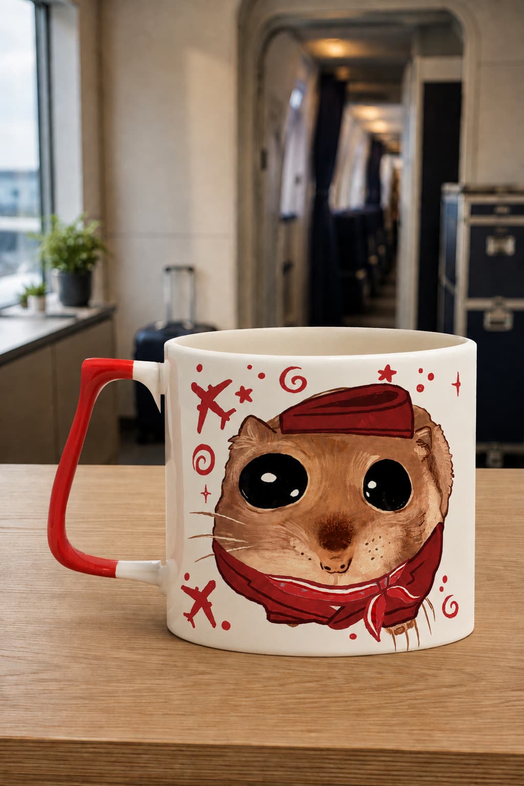Sad Üzgün Hamster Baskılı Kırmızı Kulplu Prime Kupa - Hostese Hediye Bardak Fincan Mug Model 16897